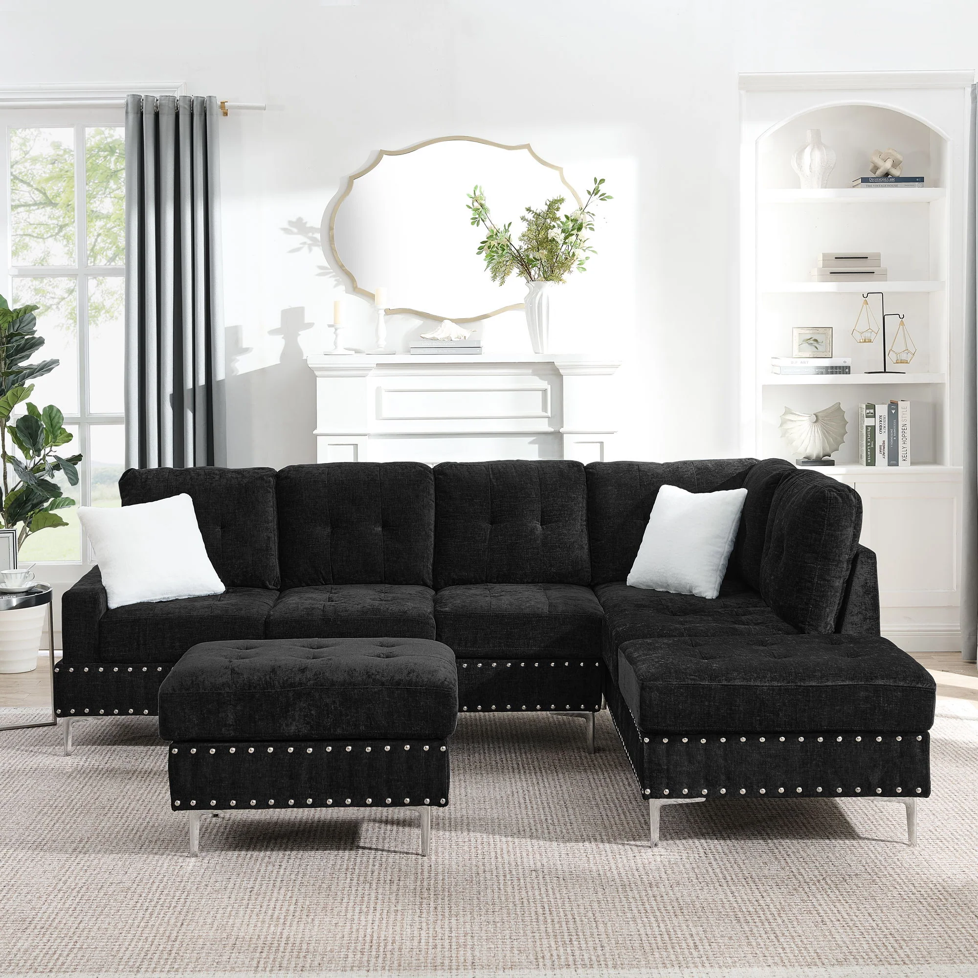 L-Shaped Sectional Sofa With Chaise And Storage Ottoman, Includes 2 Pillows - Image 5