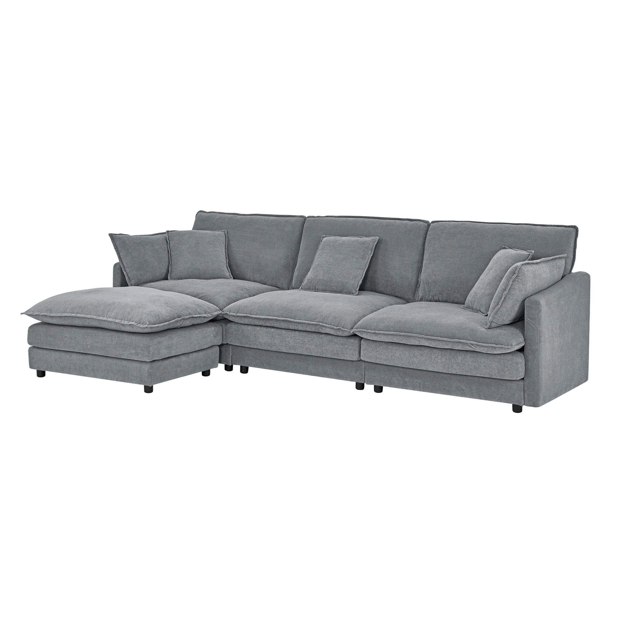 L-Shaped Sectional Sofa With Ottoman, Convertible 4 Seater Couch - Image 6