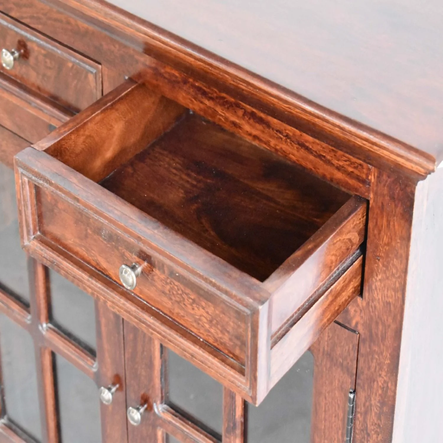 Large Glazed Sideboard Buffet Cabinet Storage Unit Solid Wood 65x35in - Image 15