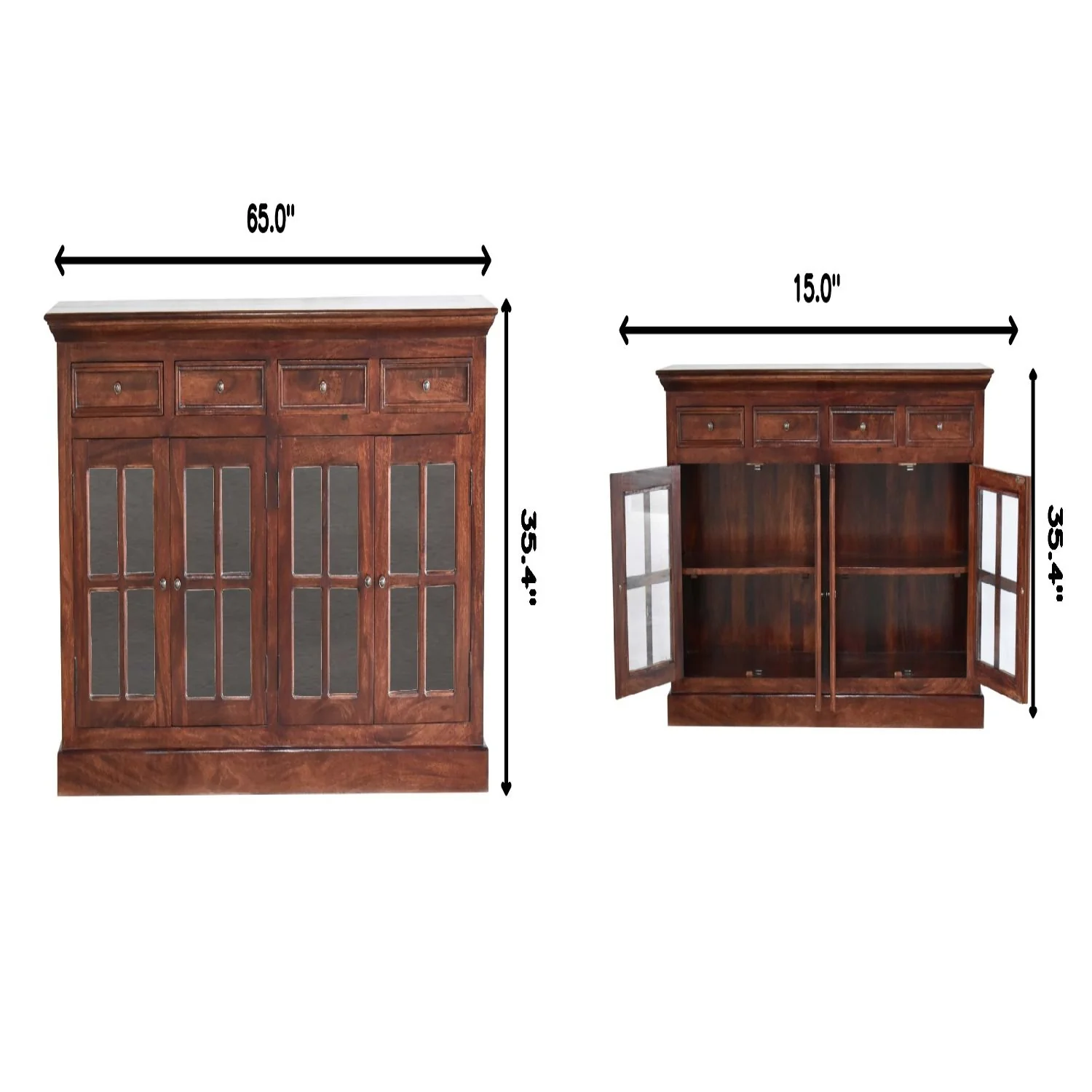 Large Glazed Sideboard Buffet Cabinet Storage Unit Solid Wood 65x35in - Image 7