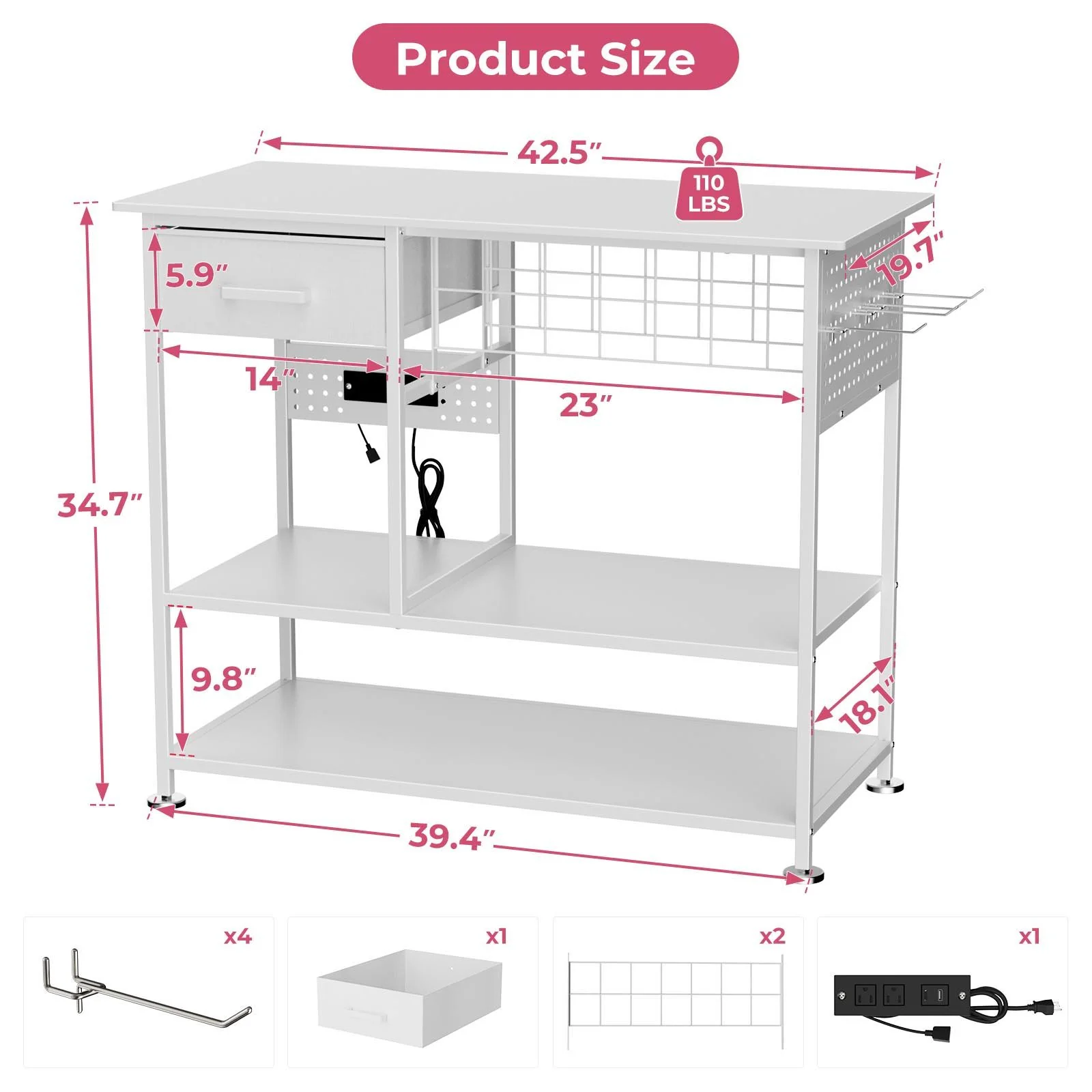 Large Heat Press Table With Charging Station, Movable Workbench For Diy Sublimation - White - Image 7