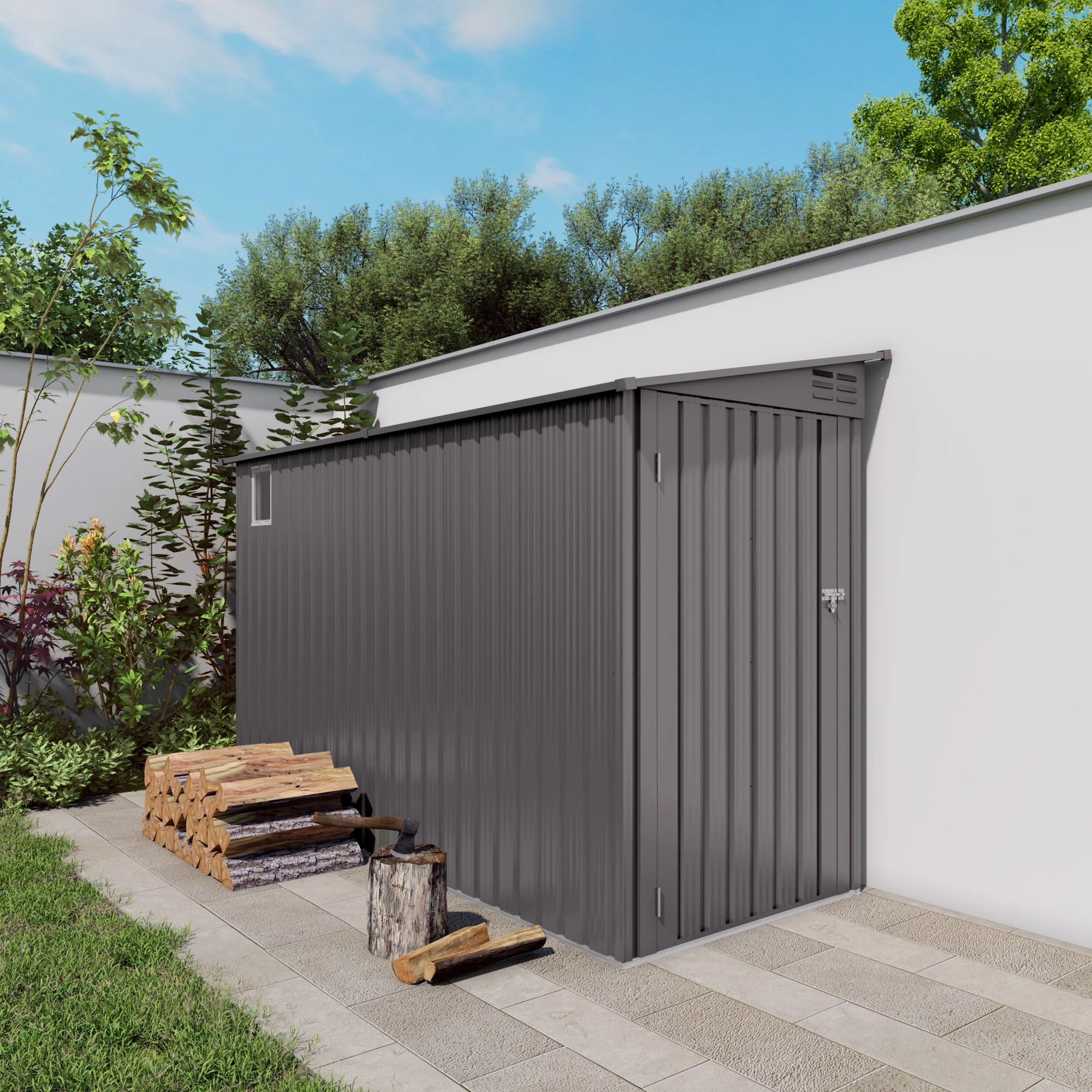 Lean To Shed With Windows, Tool House With Sloping Roof With 2 Vents And 1 Side Open Door For Backyard - Gray - Image 7