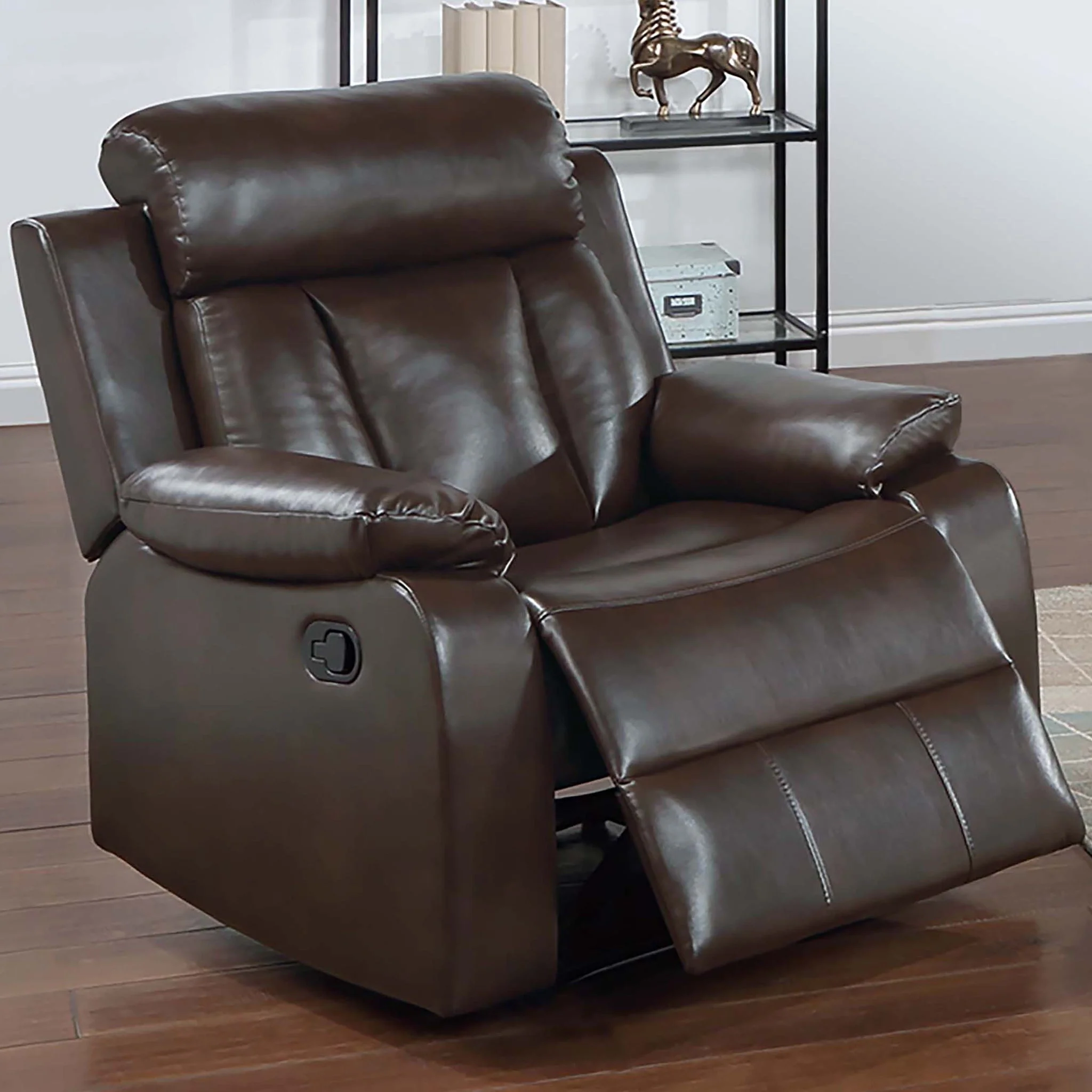 Leatherette Recliner With Pillow Arms And Headrest For Living Room - Brown - Image 7