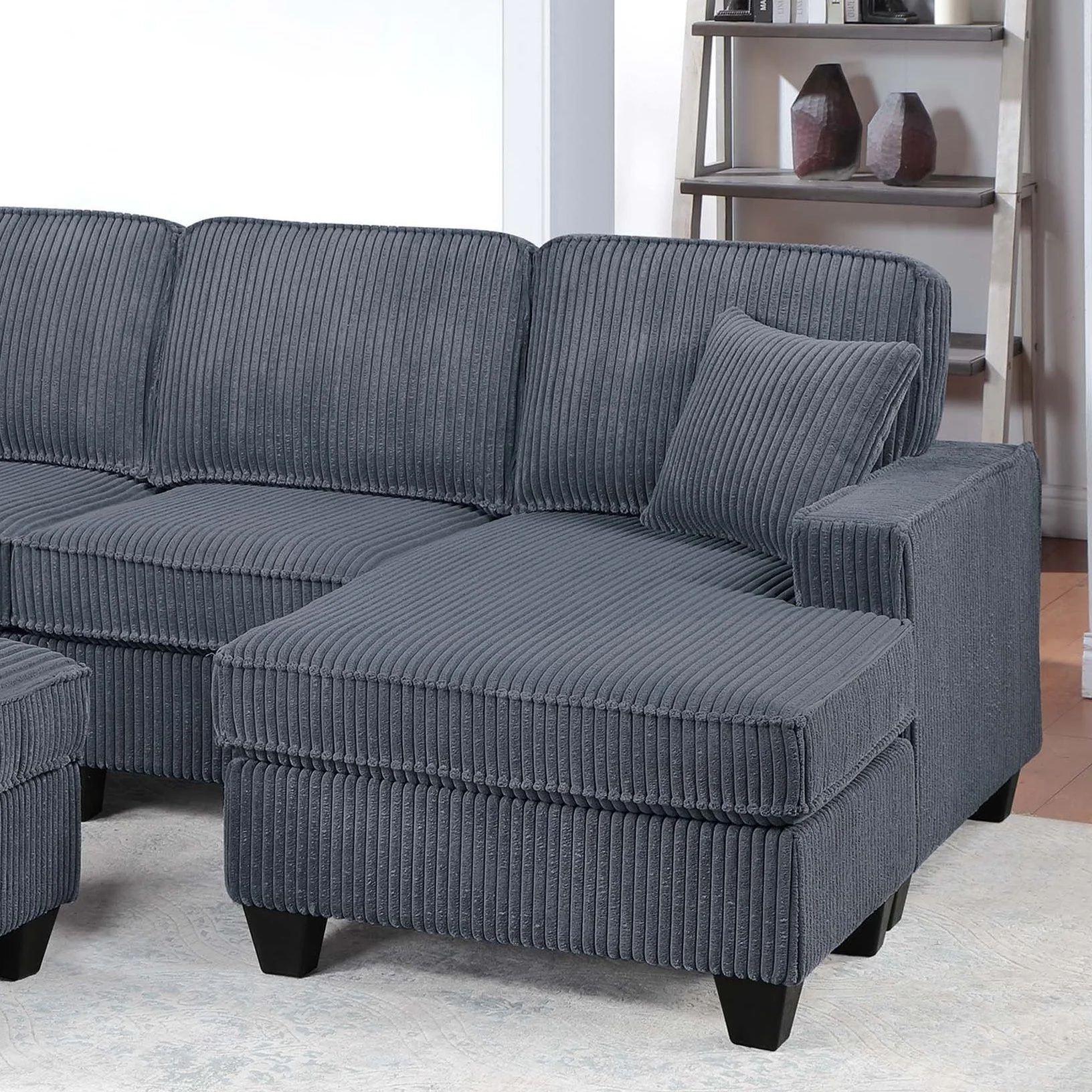 Left Arm Facing Loveseat With USB Port 5 Piece Sectional Set Corner Wedge Armless Chair Cocktail Ottoman Upholstered Living Room Furniture - Dark Gray - Image 4