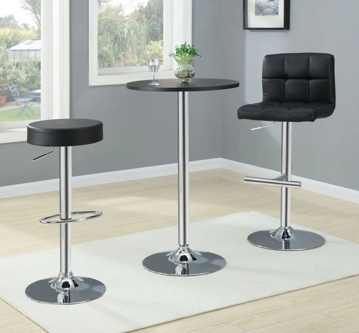 Lenny Black Faux Leather Adjustable Bar Stool, Set of 2 - Image 12