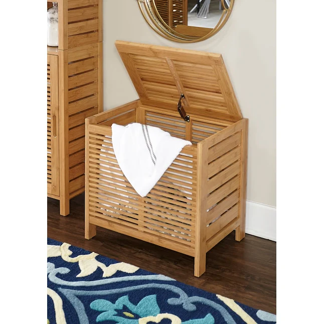 Linon Bracken Bamboo Hamper Natural Bamboo Wood Freestanding Linen Cabinet - Image 3