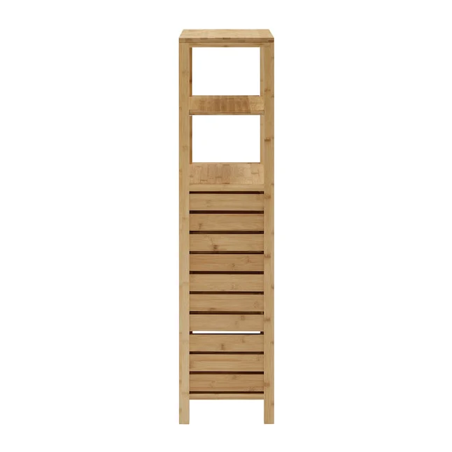 Linon Bracken Mid Cabinet Natural Bamboo Wood Freestanding Linen Cabinet - Image 8