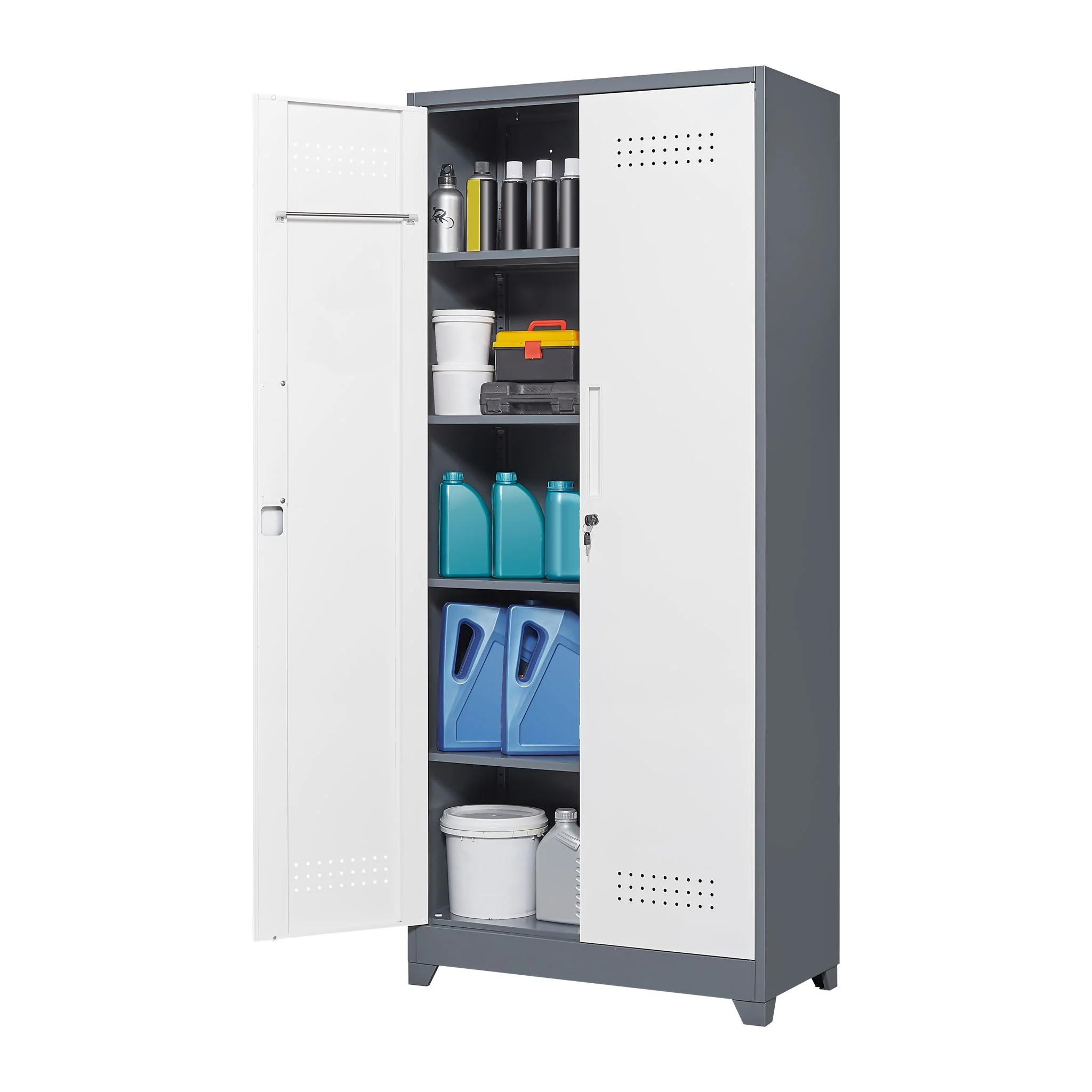 Lockers With Locking Doors, Adjustable Shelves, High Broom Tool Storage Cabinet - Image 10