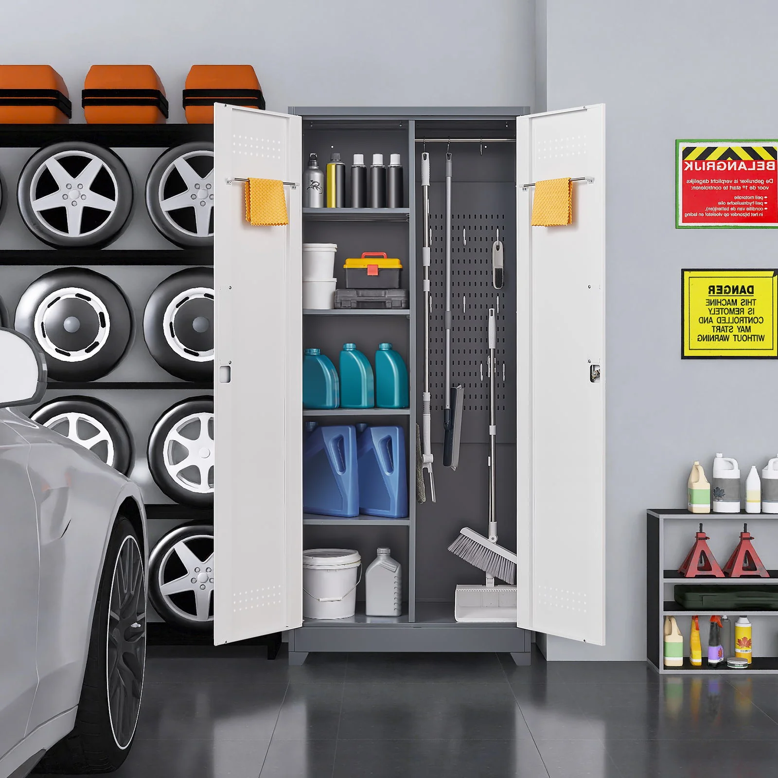 Lockers With Locking Doors, Adjustable Shelves, High Broom Tool Storage Cabinet - Image 11