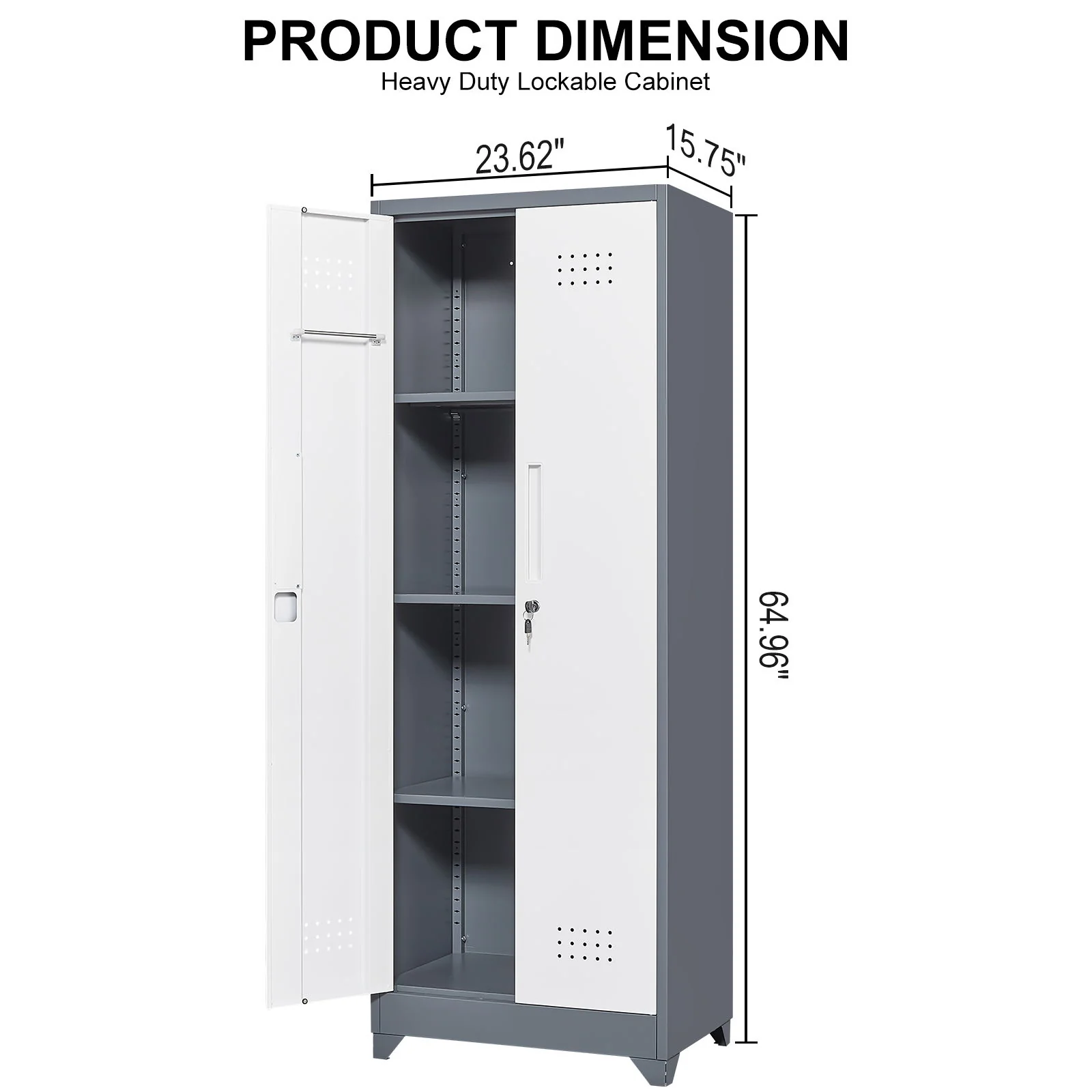 Lockers With Locking Doors, Adjustable Shelves, High Broom Tool Storage Cabinet - Image 12
