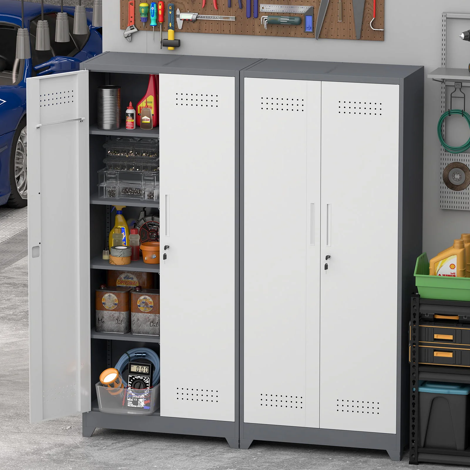 Lockers With Locking Doors, Adjustable Shelves, High Broom Tool Storage Cabinet - Image 15