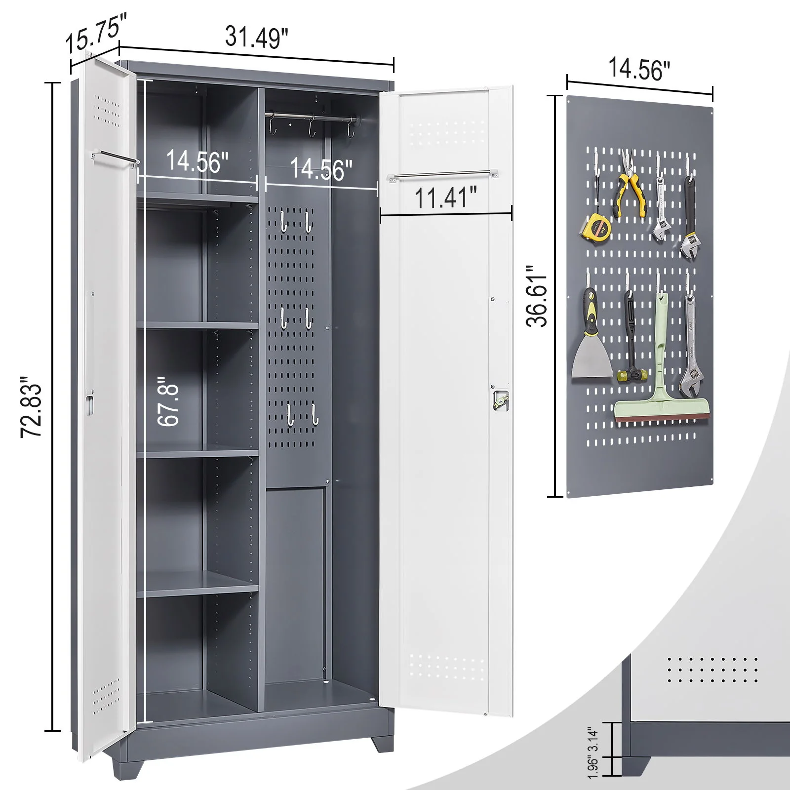 Lockers With Locking Doors, Adjustable Shelves, High Broom Tool Storage Cabinet - Image 16
