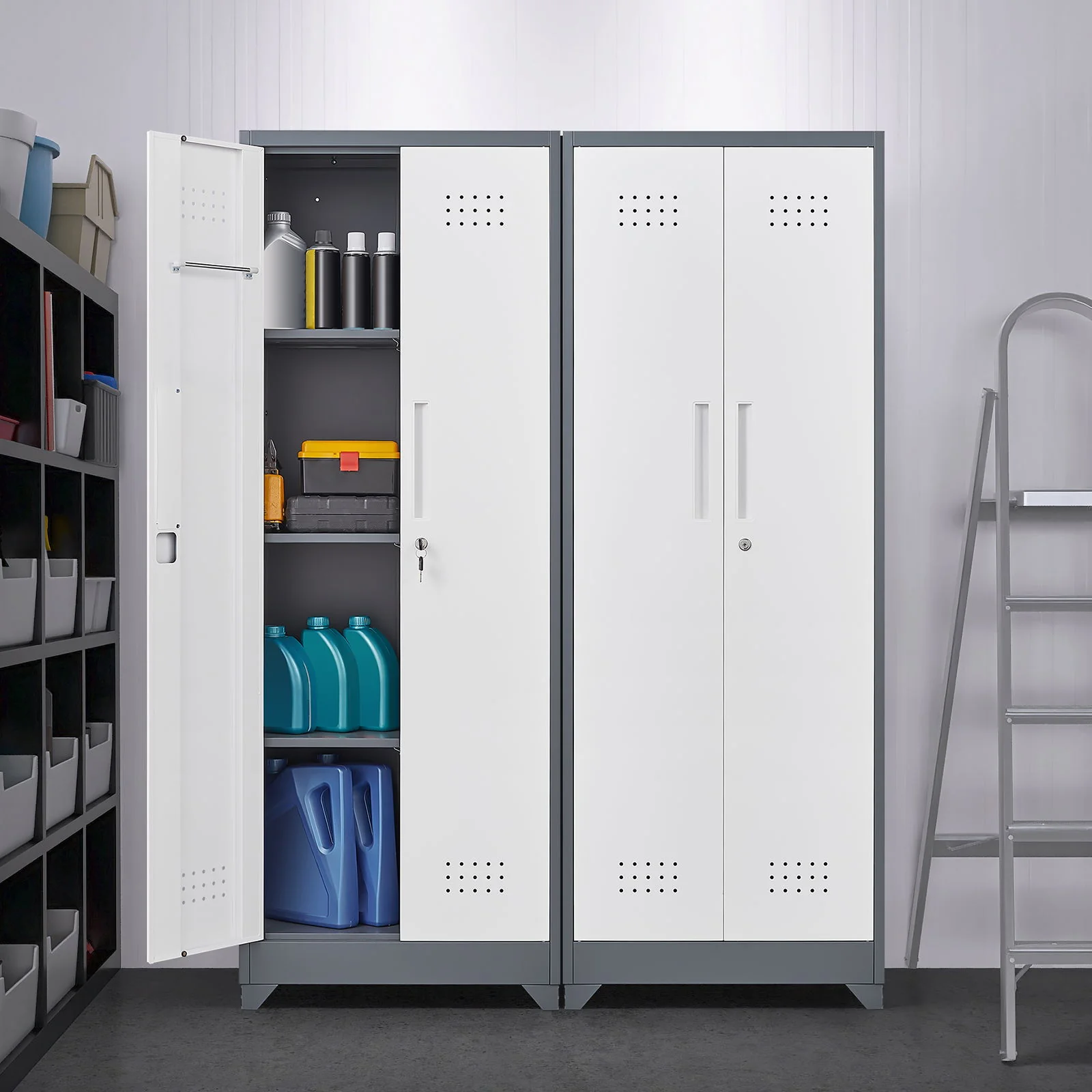 Lockers With Locking Doors, Adjustable Shelves, High Broom Tool Storage Cabinet - Image 3