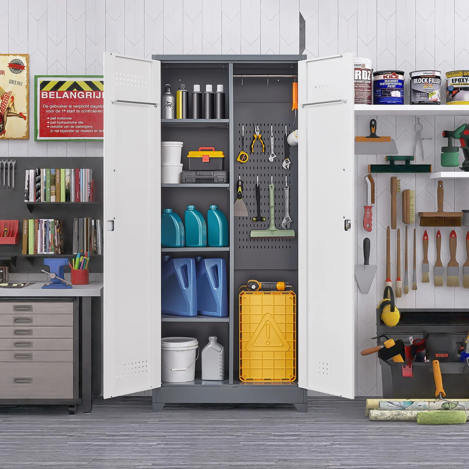 Lockers With Locking Doors, Adjustable Shelves, High Broom Tool Storage Cabinet - Image 4