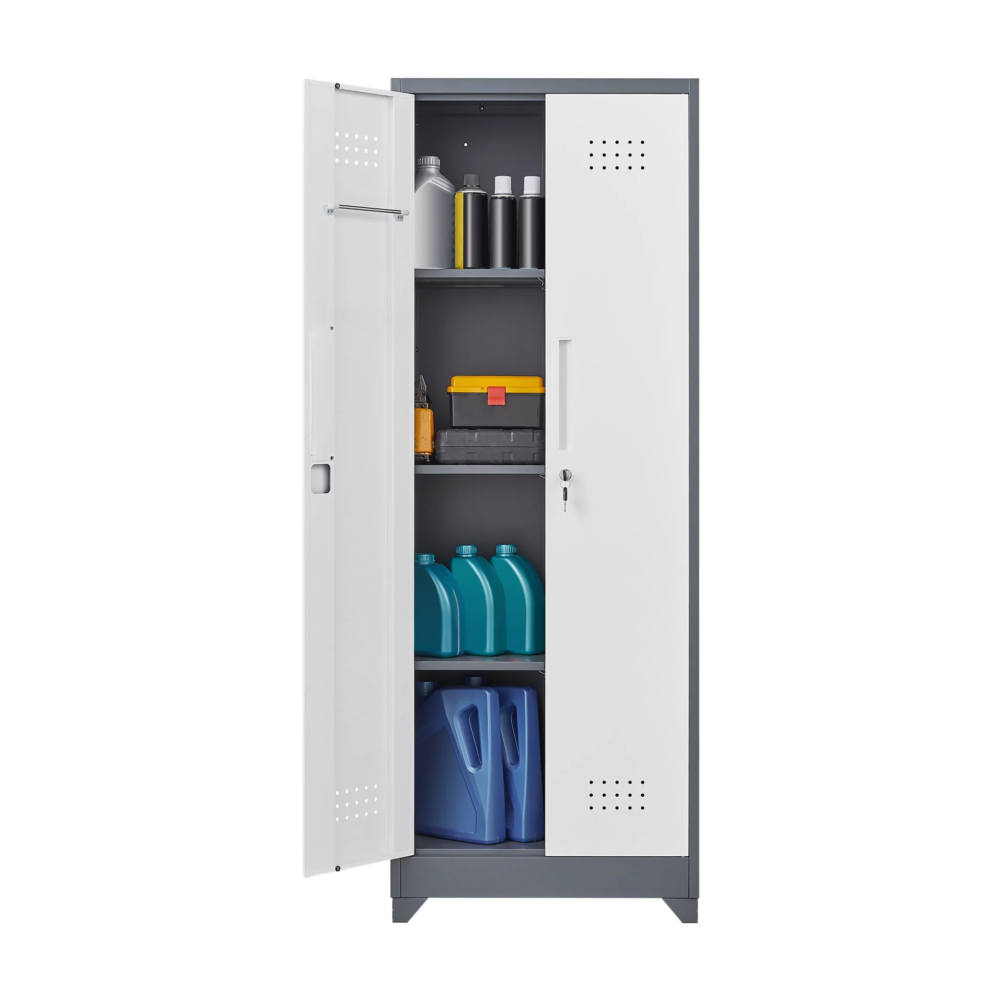 Lockers With Locking Doors, Adjustable Shelves, High Broom Tool Storage Cabinet - Image 5