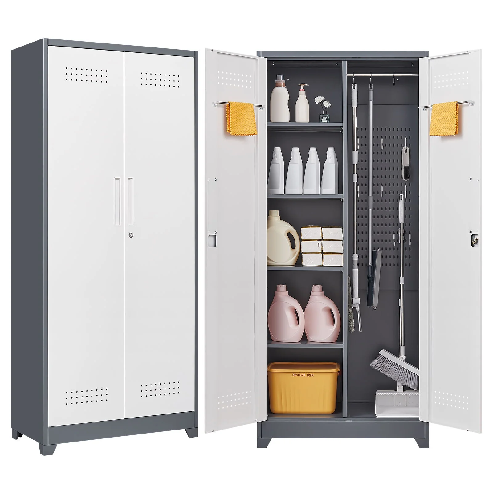 Lockers With Locking Doors, Adjustable Shelves, High Broom Tool Storage Cabinet - Image 7