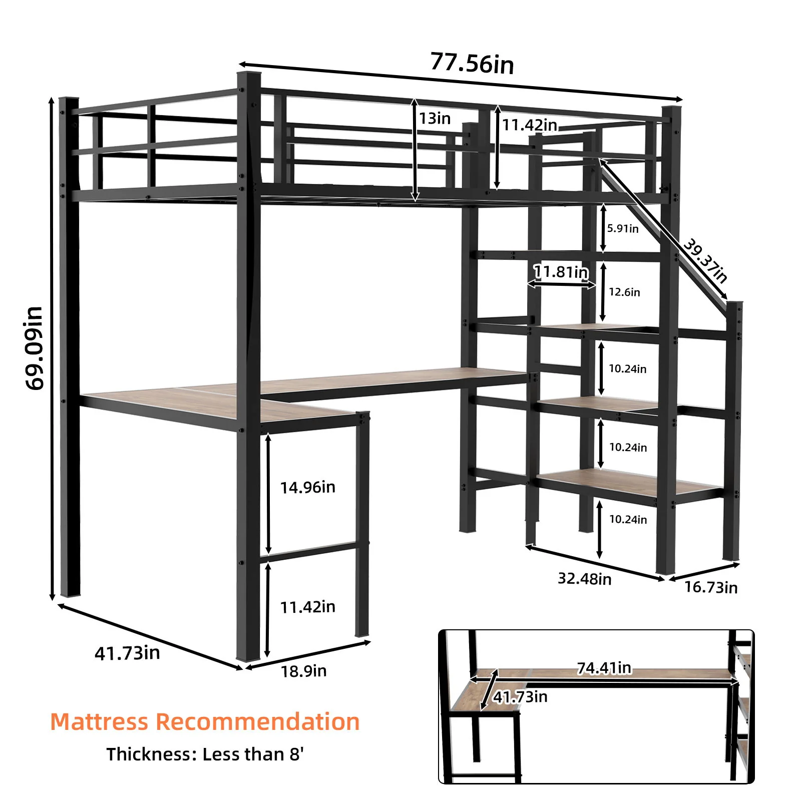 Loft Bed & L-Shaped Desk, Large Storage Space - Image 3