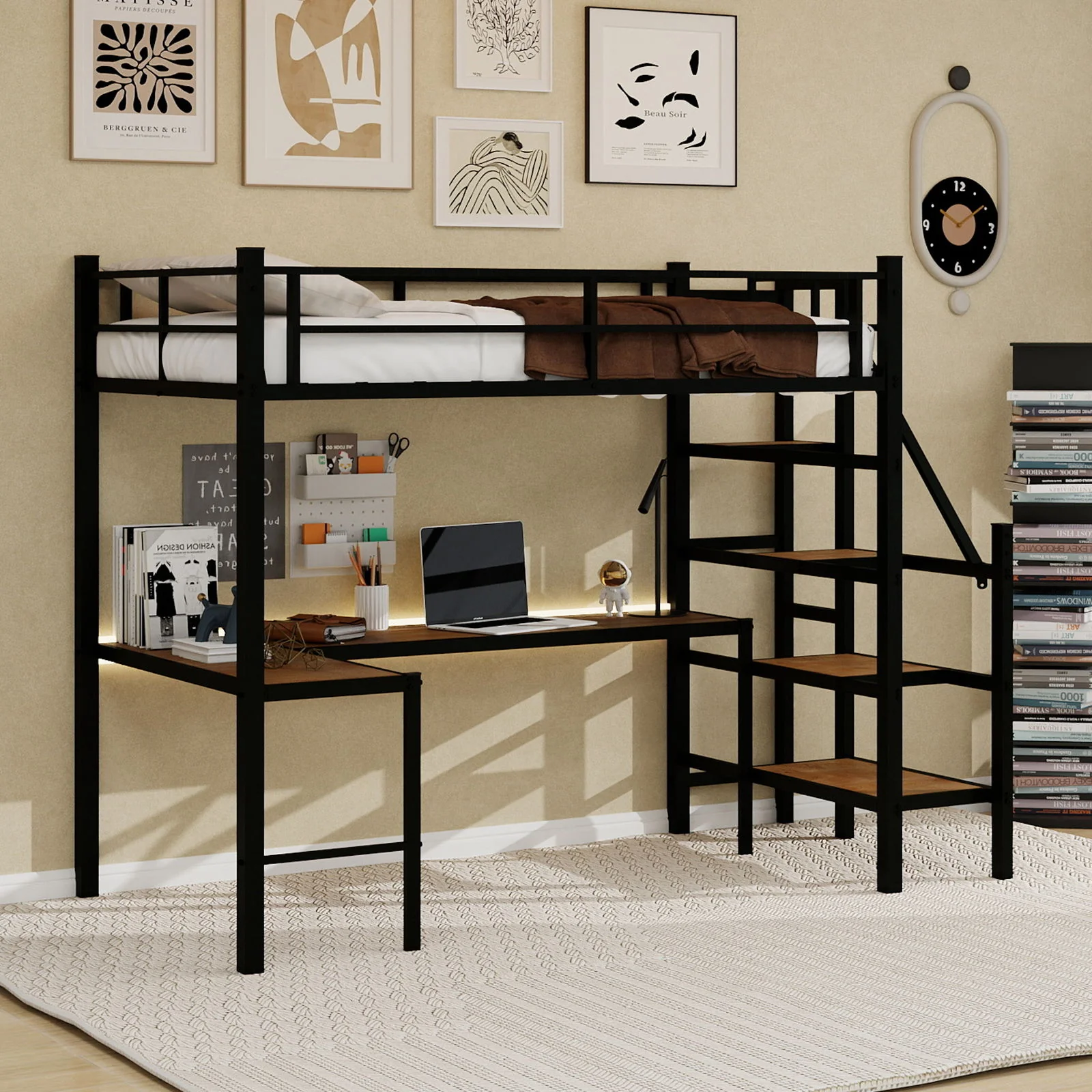 Loft Bed & L-Shaped Desk, Large Storage Space - Image 5