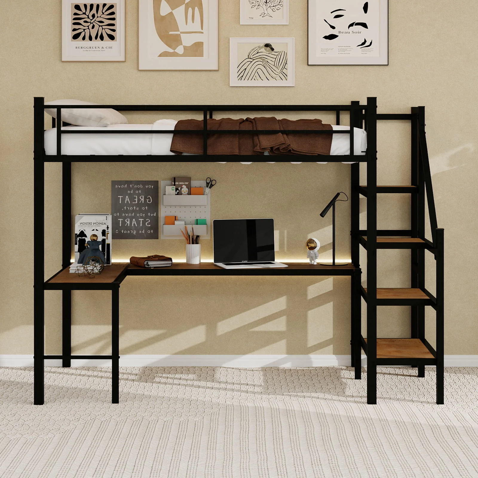 Loft Bed & L-Shaped Desk, Large Storage Space - Image 6