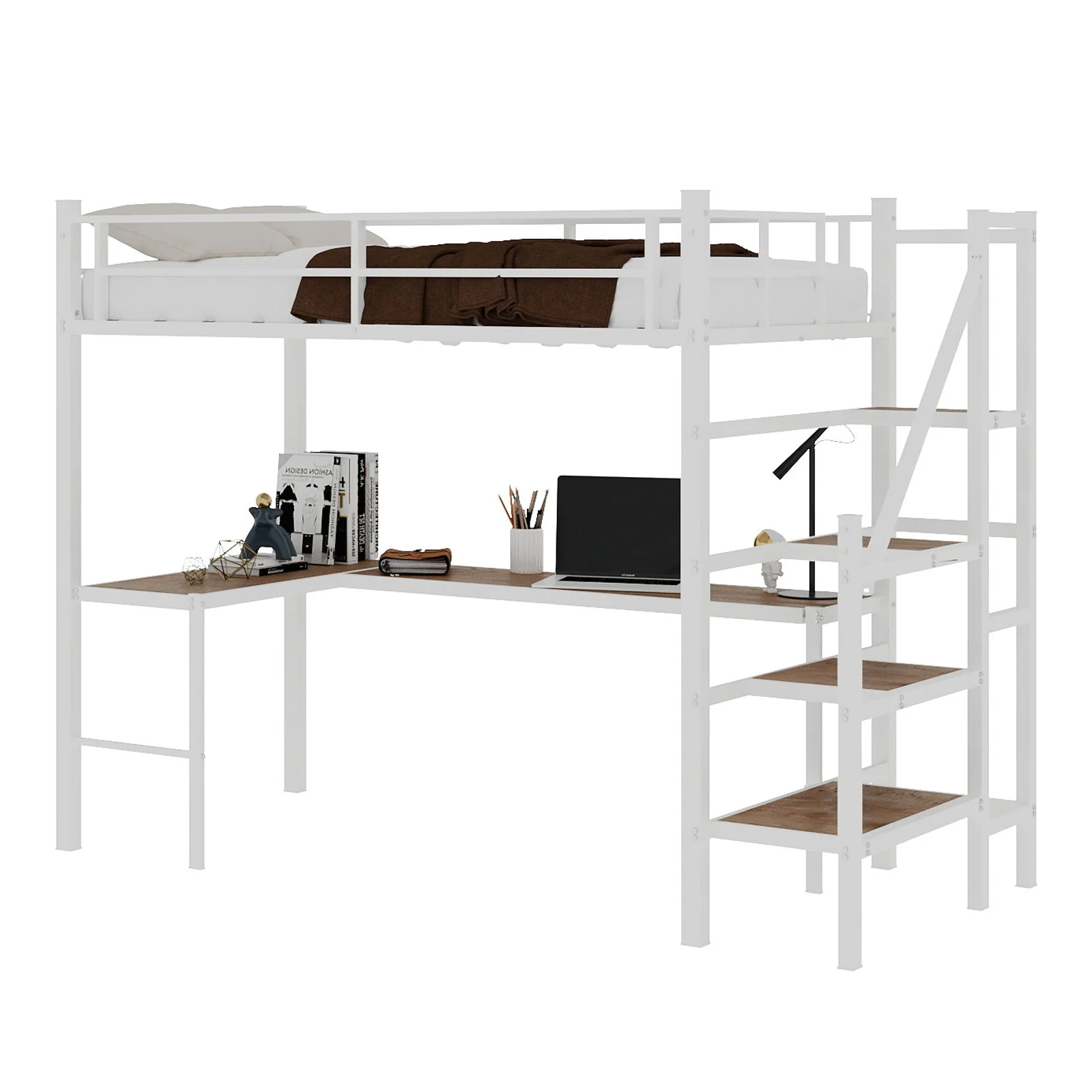 Loft Bed & L-Shaped Desk, Large Storage Space - Image 8