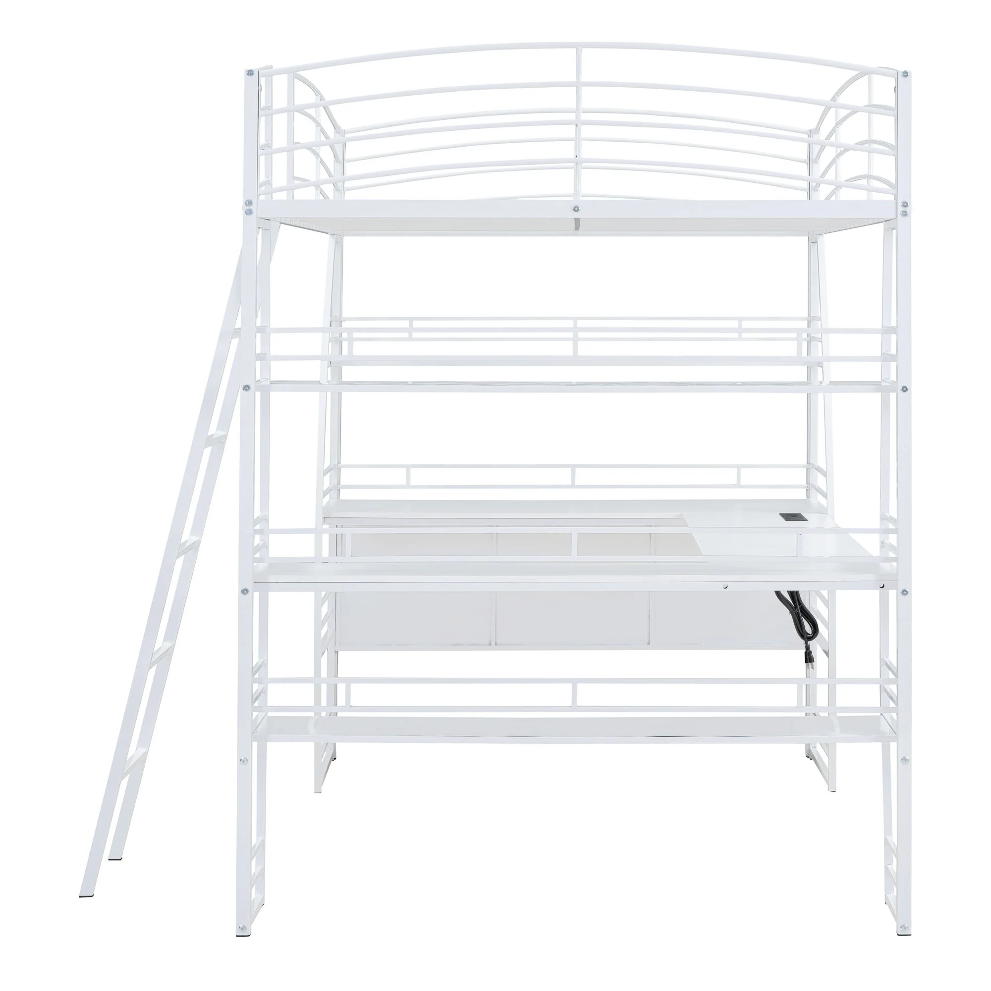 Loft Bed With 4 Layers Of Shelves And L-Shaped Desk, Stylish Metal Frame Bed With A Set Of Sockets, USB Ports And And Wireless Charging - Image 13