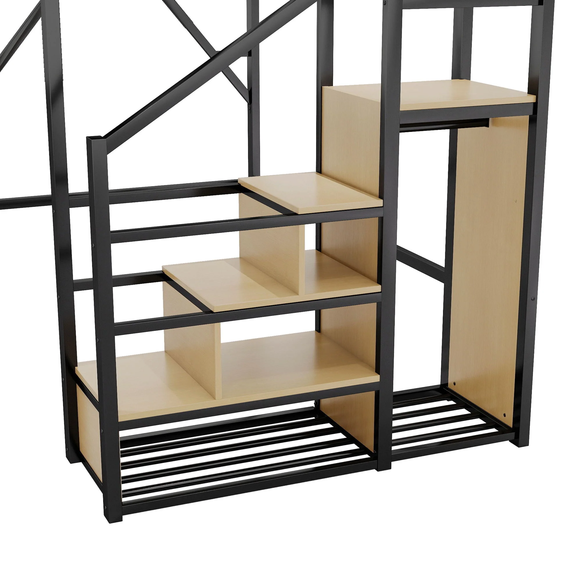 Loft Bed With Stairs, Storage Shelves, Wardrobe - Image 6