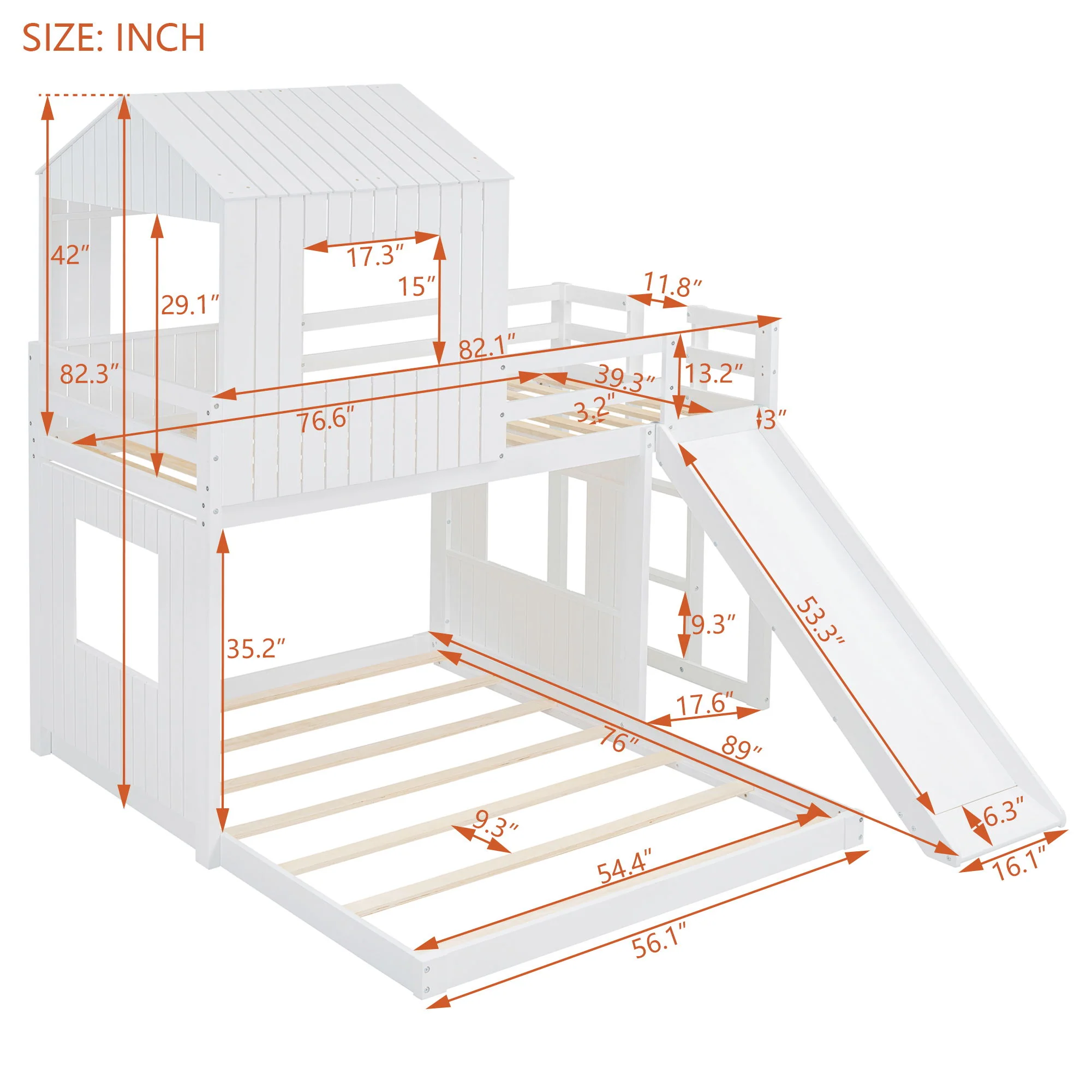 Loft Bunk Bed With Playhouse, Farmhouse, Ladder, Slide And Guardrails - Image 4