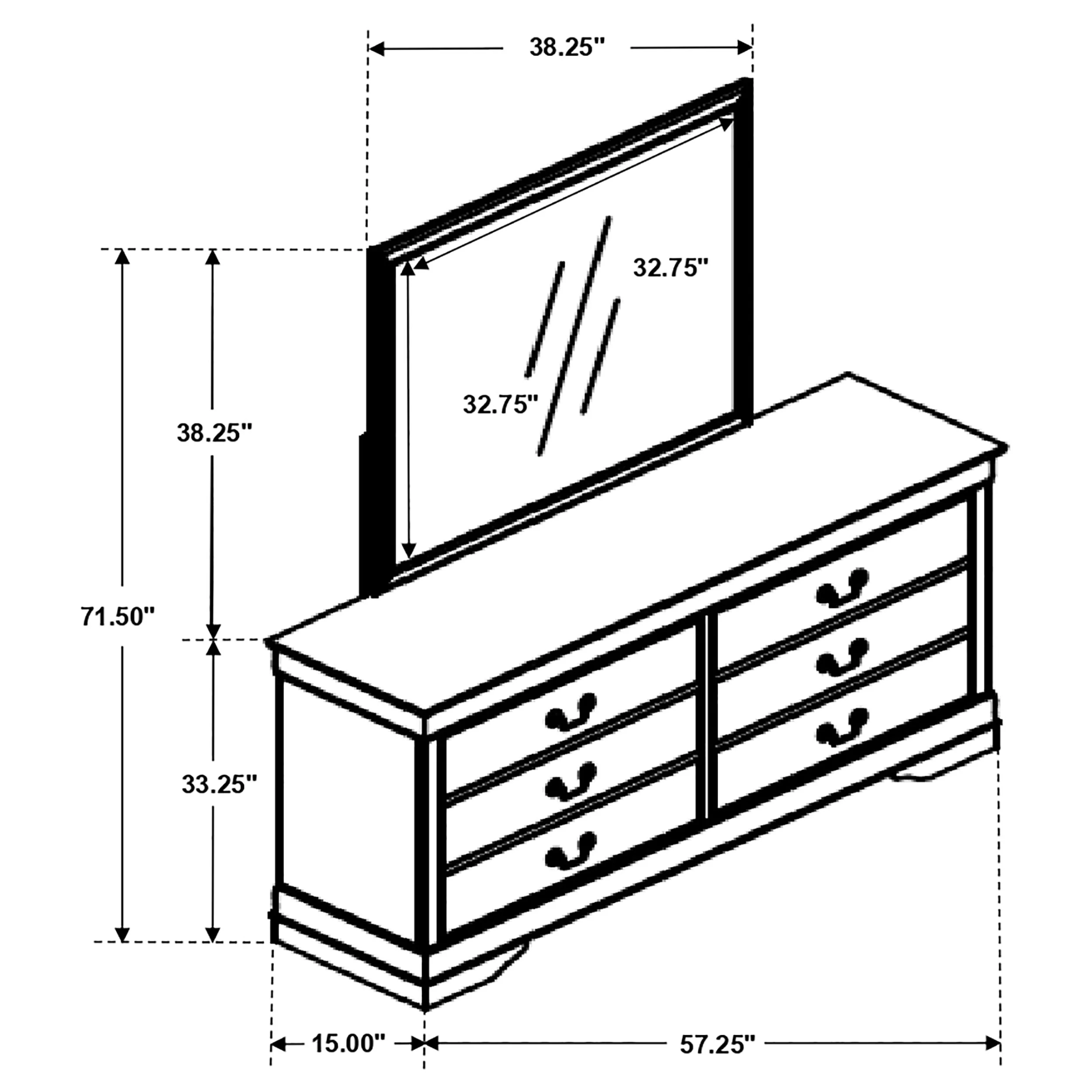 Louis Philippe 6-Drawer Dresser with Mirror in Cappuccino - Image 11