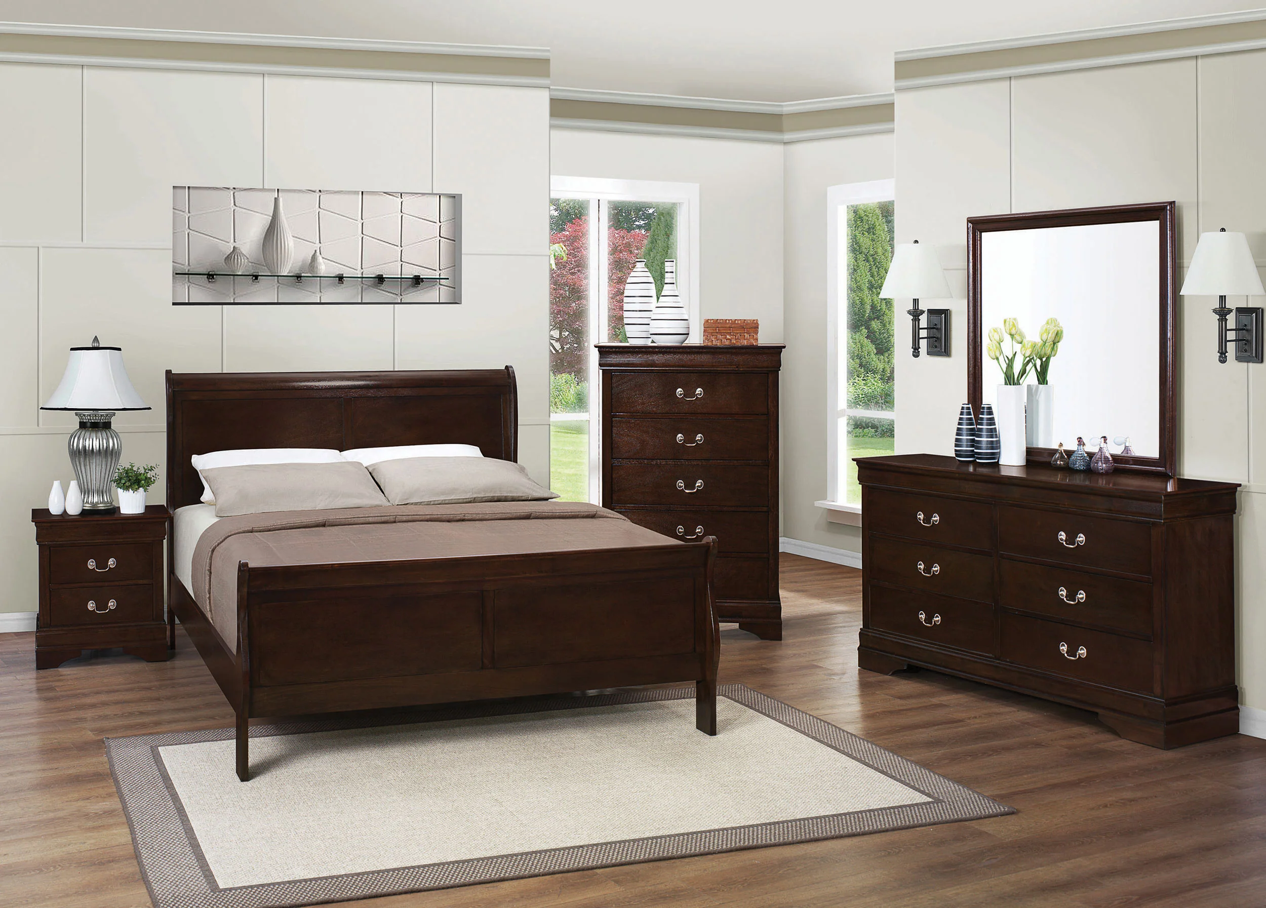 Louis Philippe 6-Drawer Dresser with Mirror in Cappuccino - Image 12