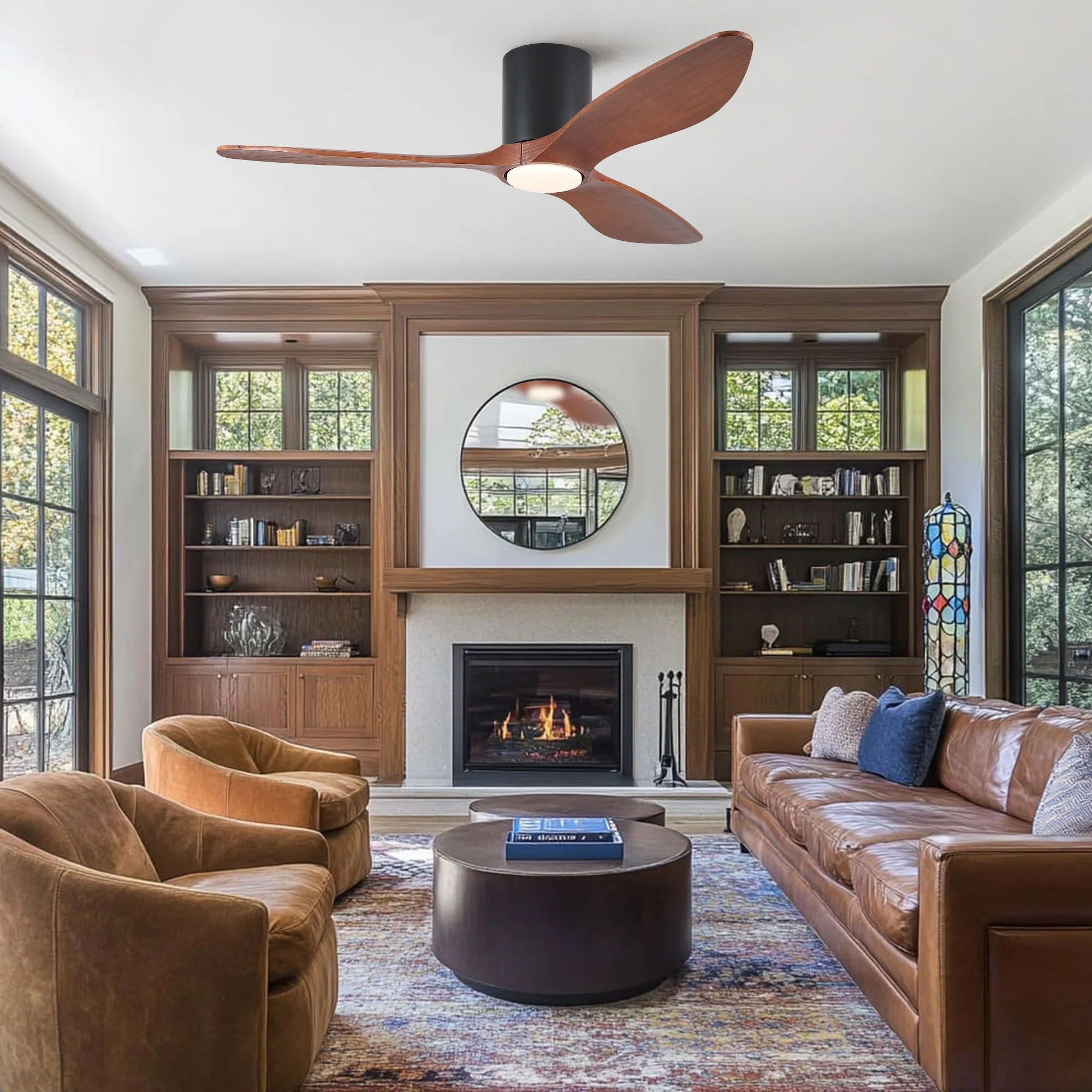 Low Profile Flush Mount Ceiling Fan With Light And Reversible Quiet Motor - Matte Black - Image 8