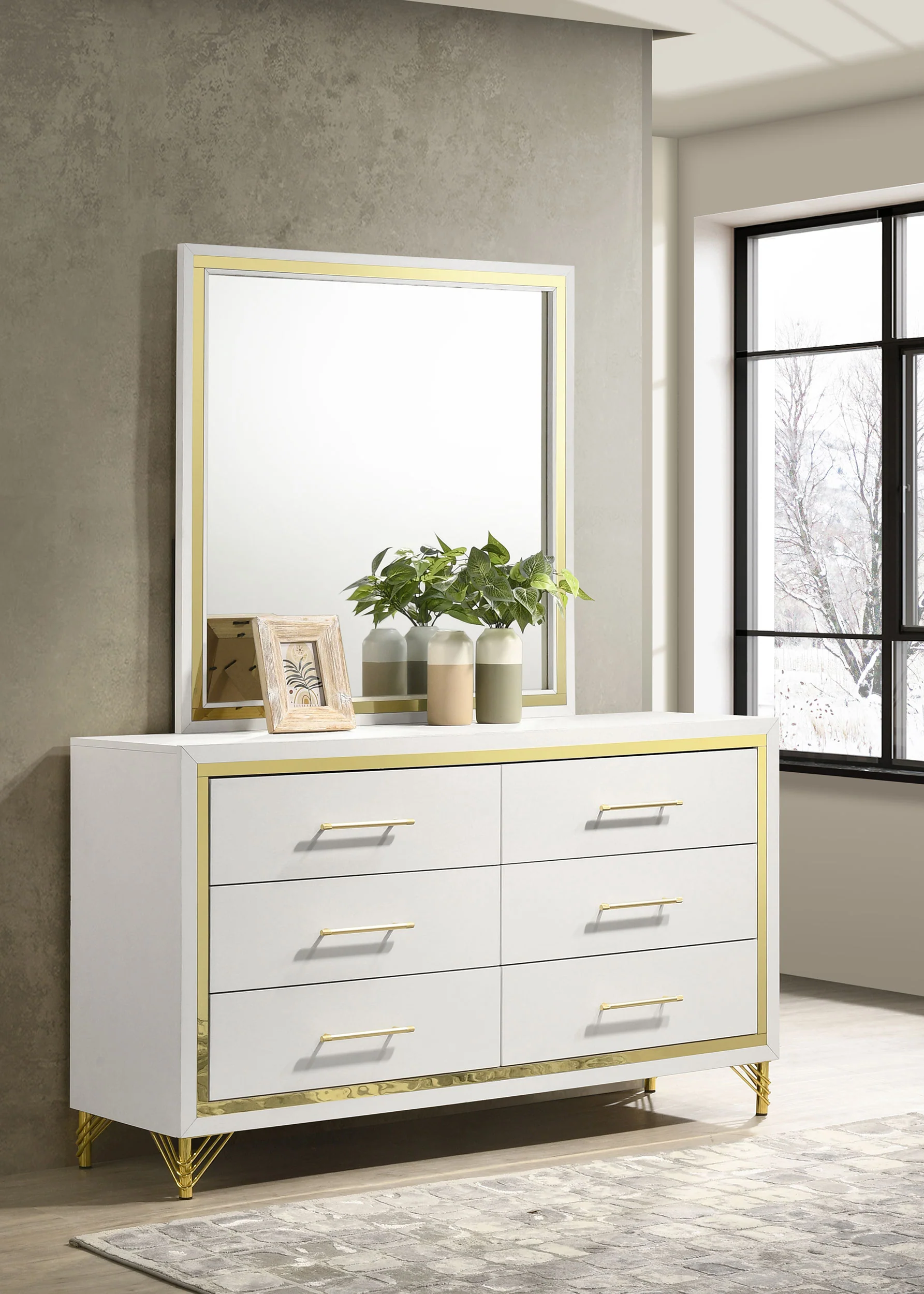 Lucia 6-Drawer Dresser with Mirror in White - Image 4