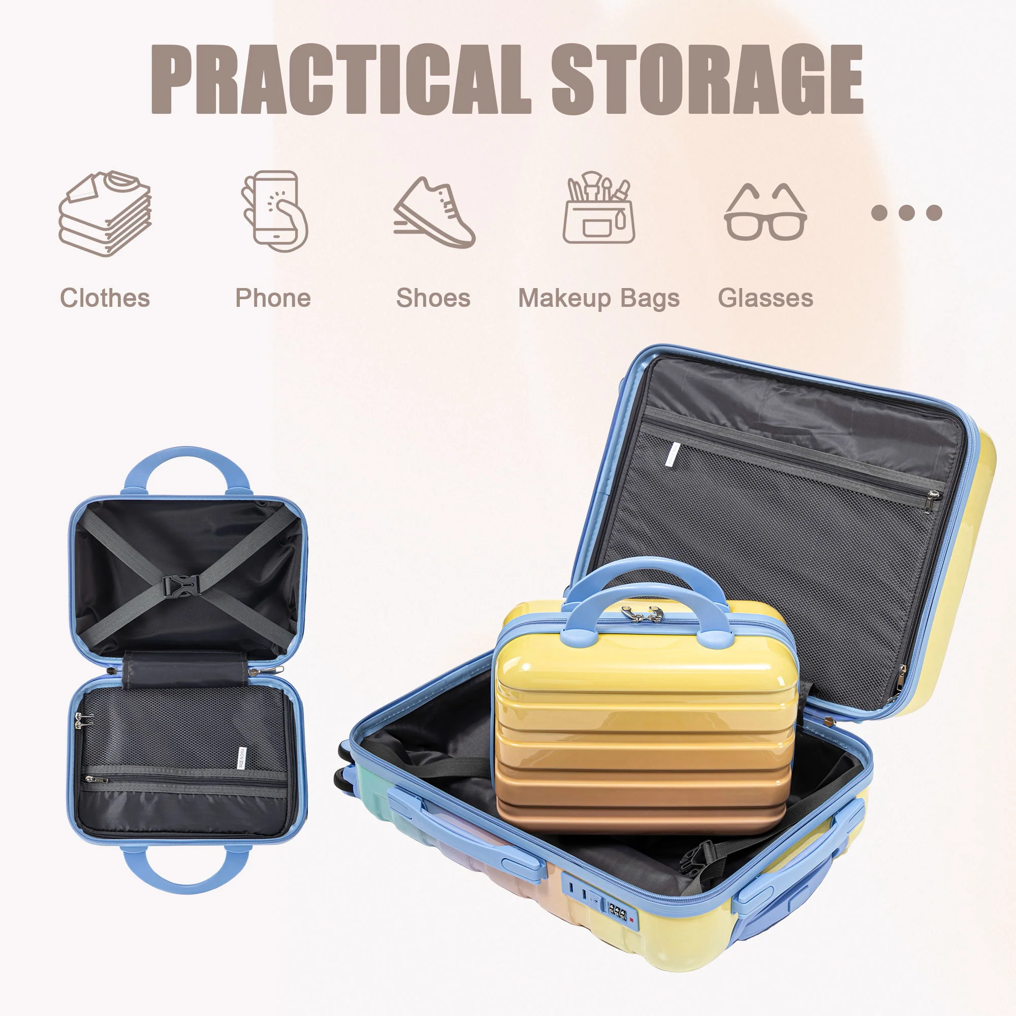 Luggage Set 14" / 20" With Combination Lock And Cosmetic Case - Image 11