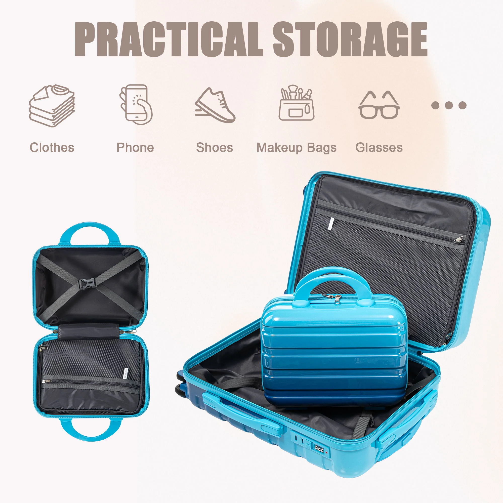 Luggage Set 14" / 20" With Combination Lock And Cosmetic Case - Image 18