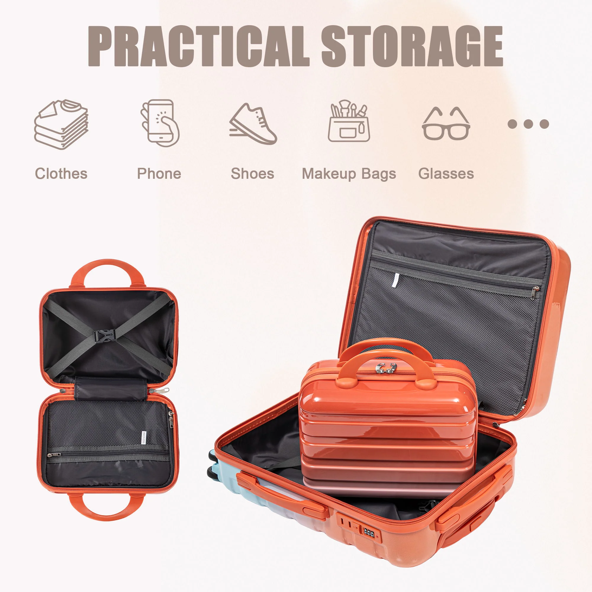 Luggage Set 14" / 20" With Combination Lock And Cosmetic Case - Image 24