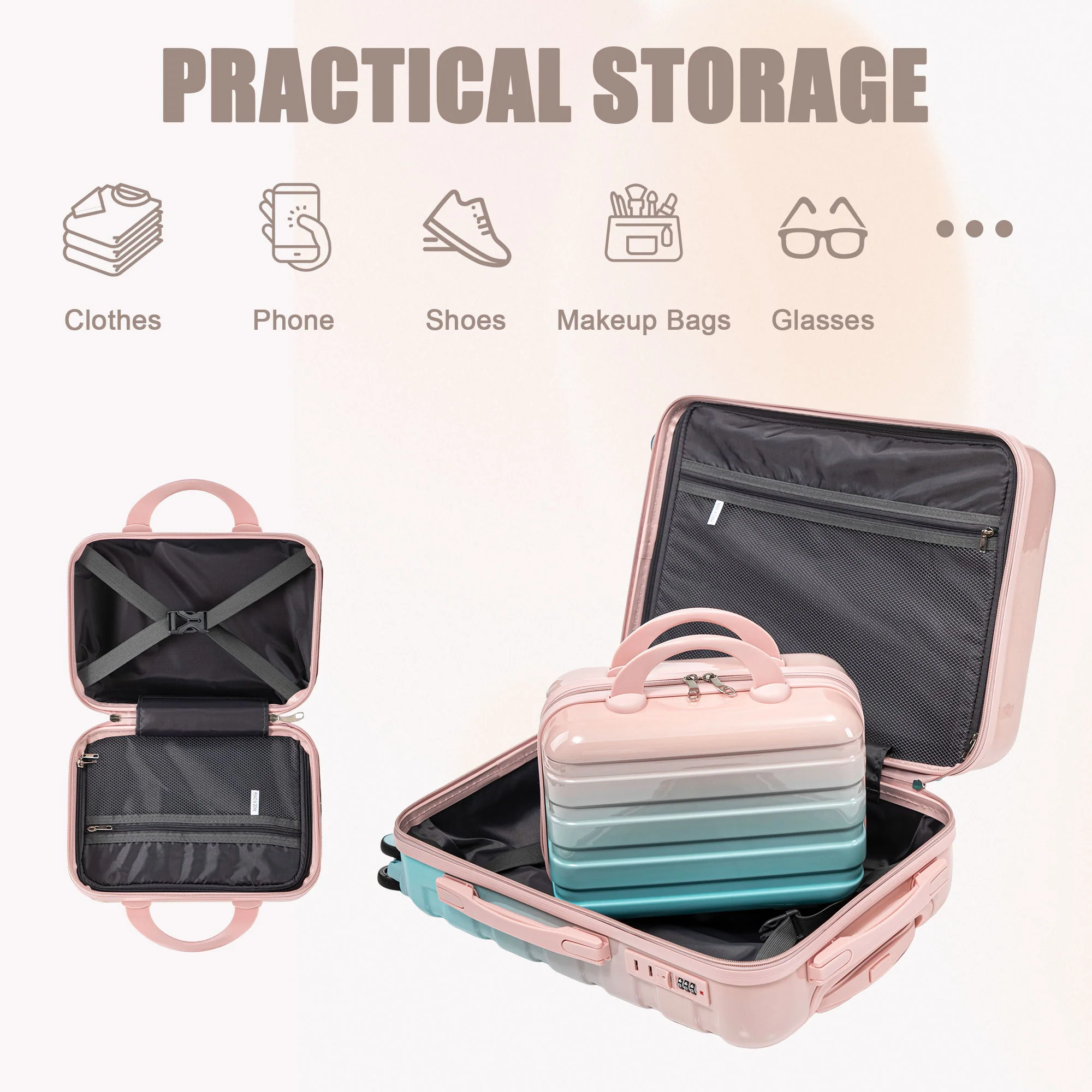 Luggage Set 14" / 20" With Combination Lock And Cosmetic Case - Image 27