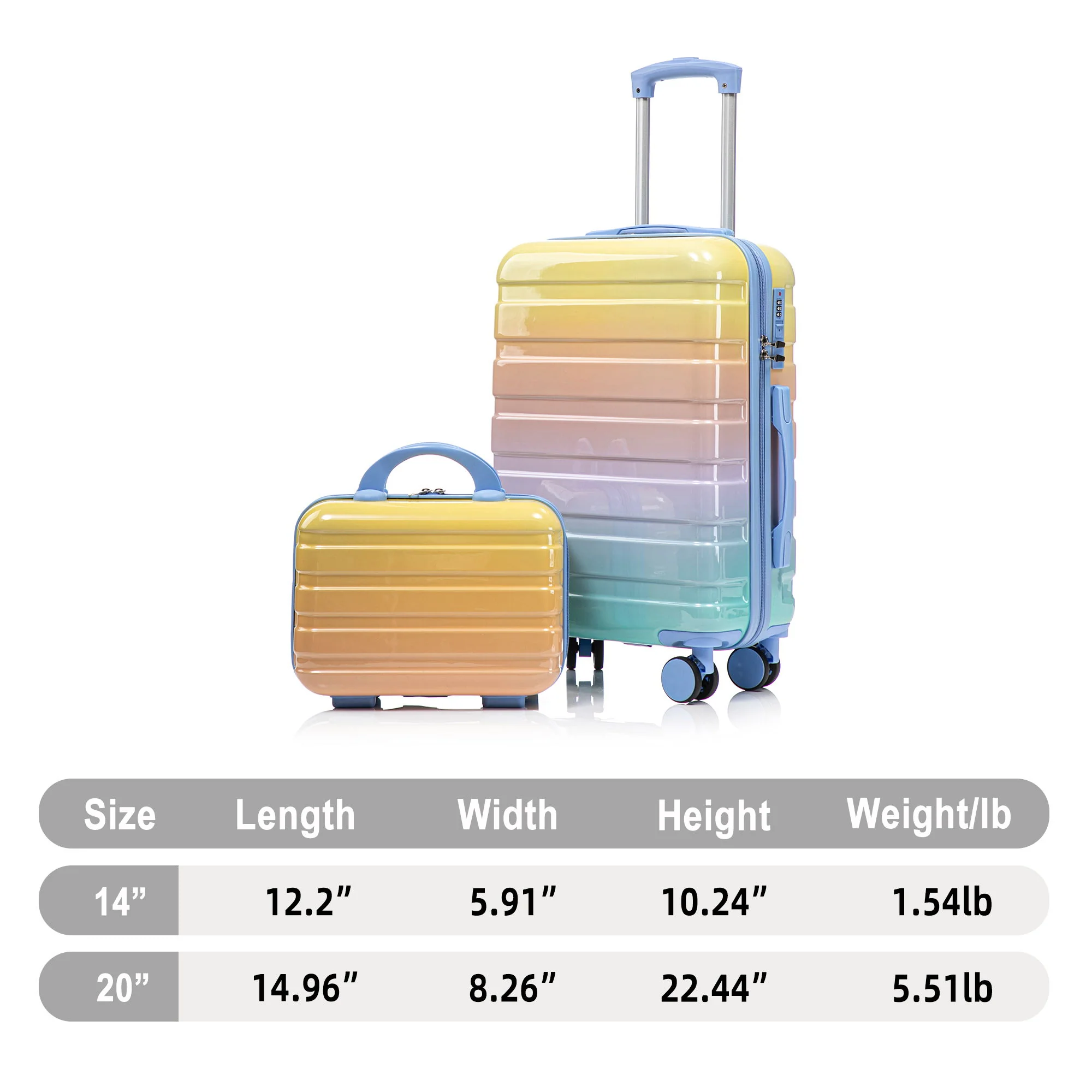 Luggage Set 14" / 20" With Combination Lock And Cosmetic Case - Image 44