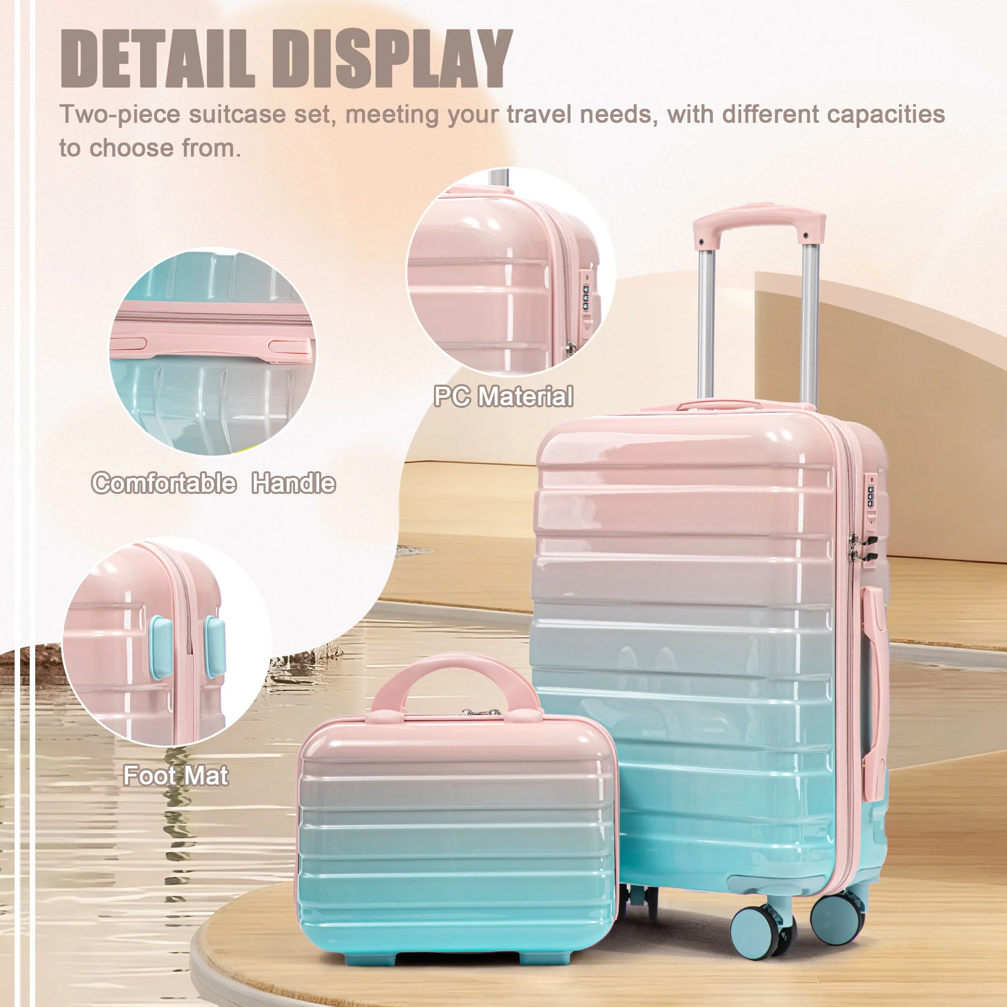 Luggage Set 14" / 20" With Combination Lock And Cosmetic Case - Image 53