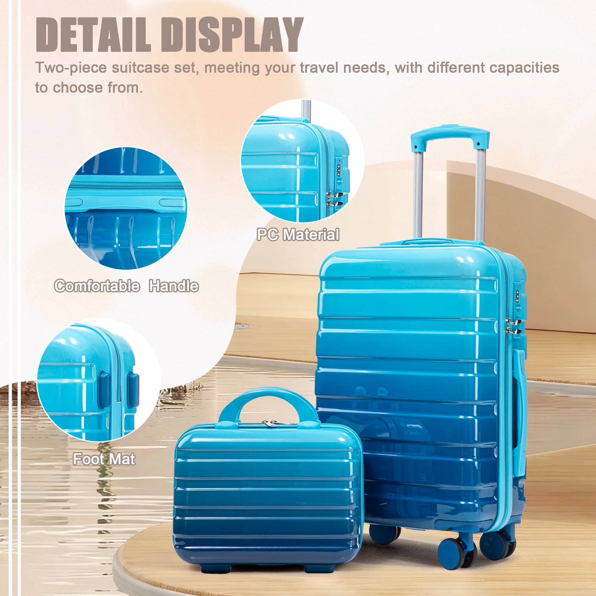 Luggage Set 14" / 20" With Combination Lock And Cosmetic Case - Image 8