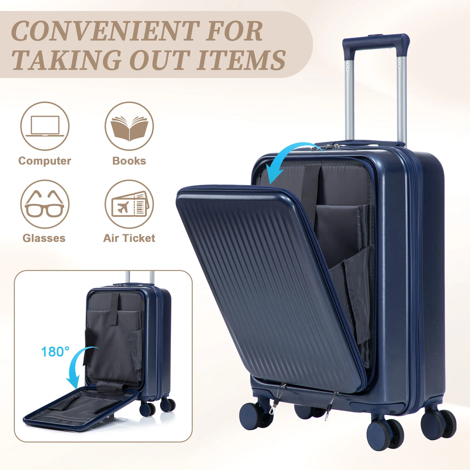 Luggage Set With Cosmetic Case, Combination Lock, Front Opening Design - Image 10