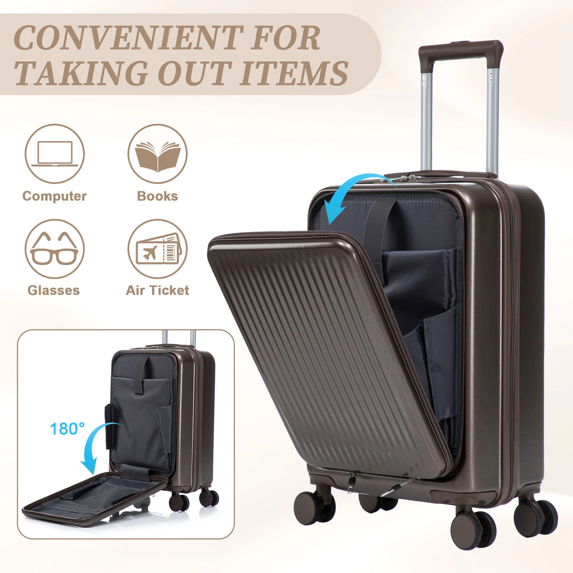 Luggage Set With Cosmetic Case, Combination Lock, Front Opening Design - Image 47