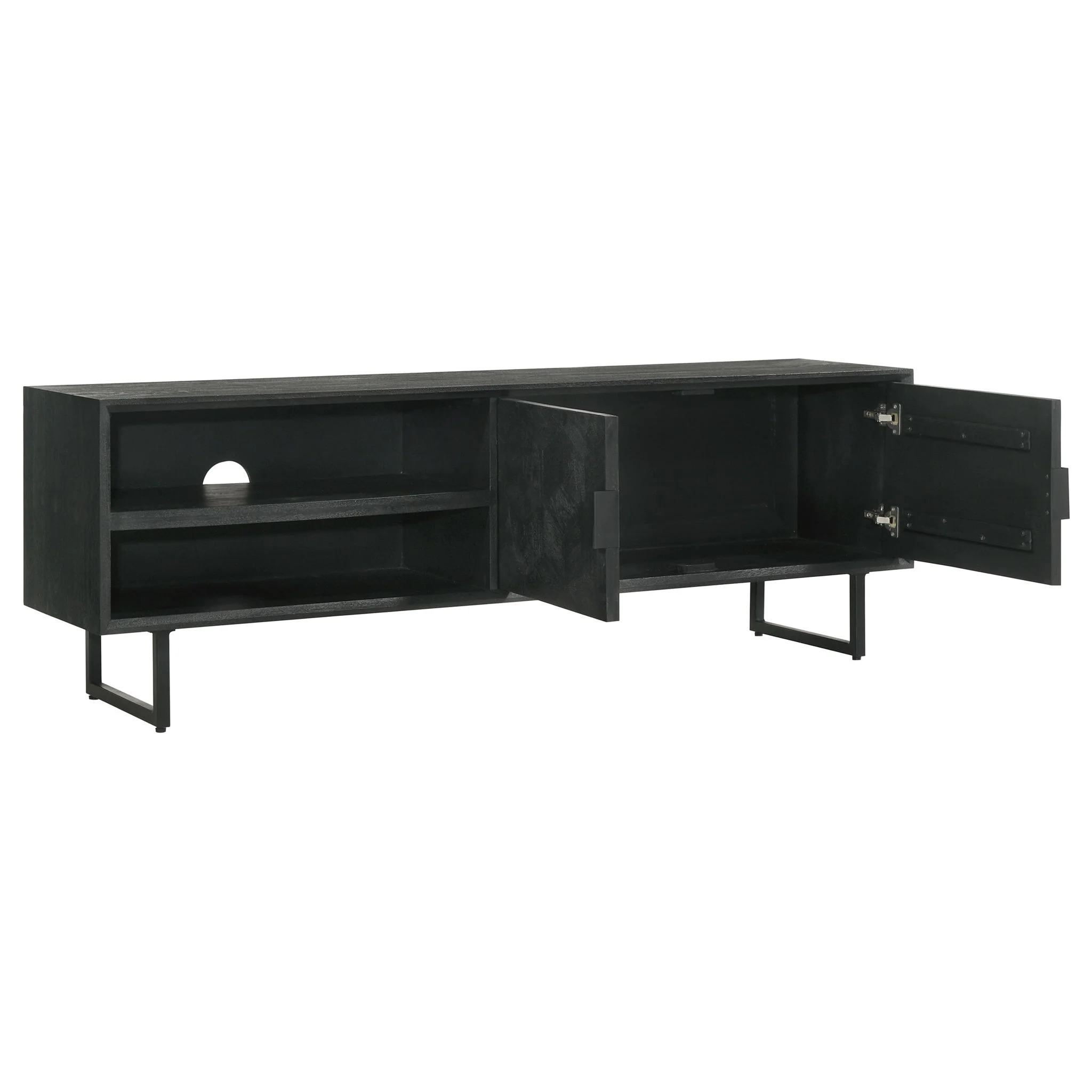 Manaya - 2 Door Stand With Open Shelving And Hidden Storage - Charcoal Black - Image 8