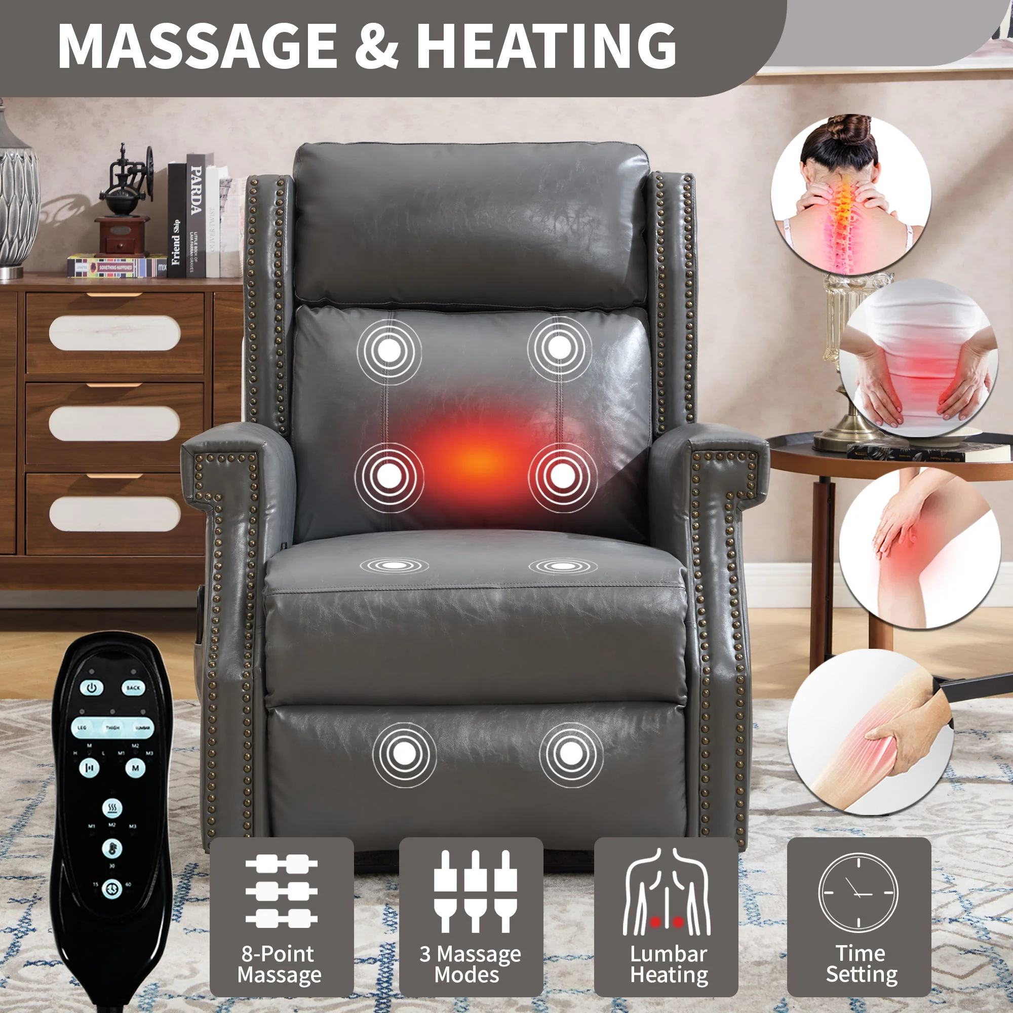 Manual Recliner Chair With Heavy Duty Motion Mechanism, 8 Vibrating Nodes And 3 Massage Modes For Living Room - Image 14