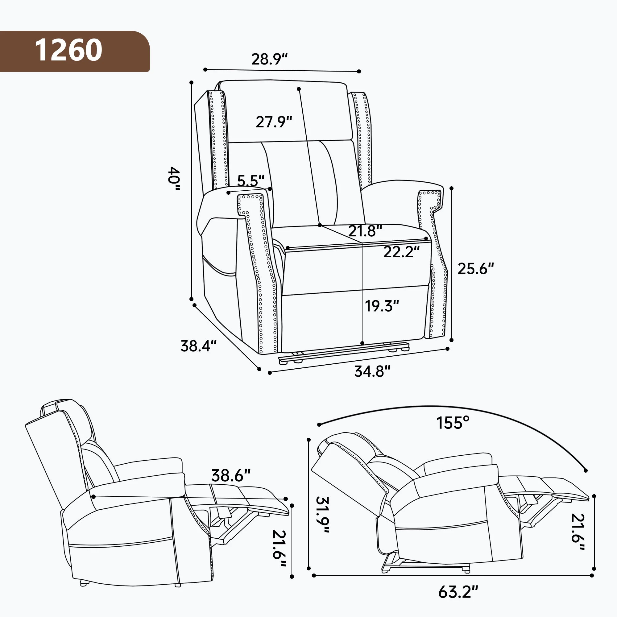 Manual Recliner Chair With Heavy Duty Motion Mechanism, 8 Vibrating Nodes And 3 Massage Modes For Living Room - Image 22