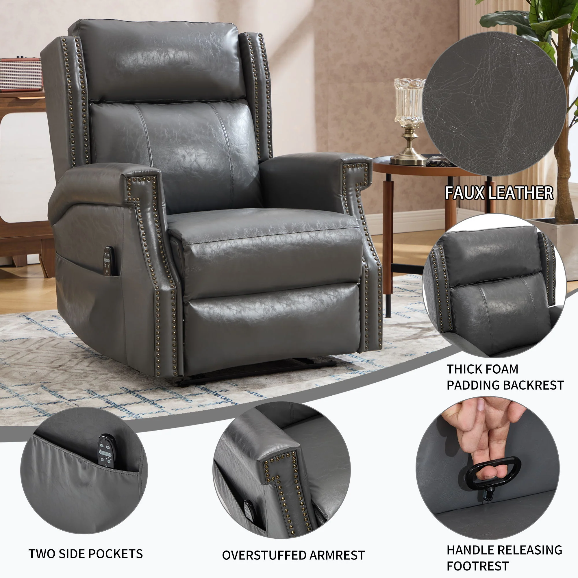 Manual Recliner Chair With Heavy Duty Motion Mechanism, 8 Vibrating Nodes And 3 Massage Modes For Living Room - Image 34