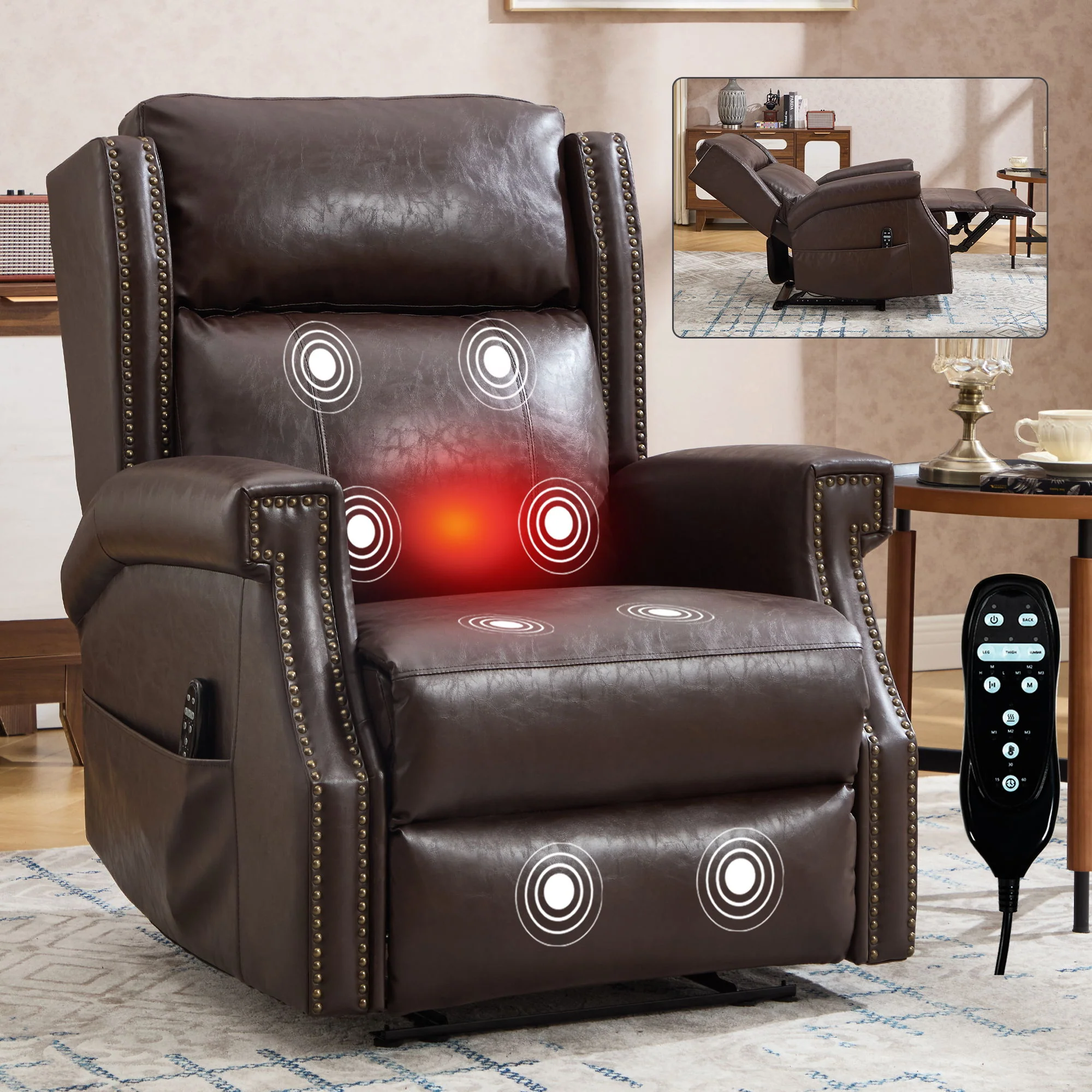 Manual Recliner Chair With Heavy Duty Motion Mechanism, 8 Vibrating Nodes And 3 Massage Modes For Living Room - Image 38