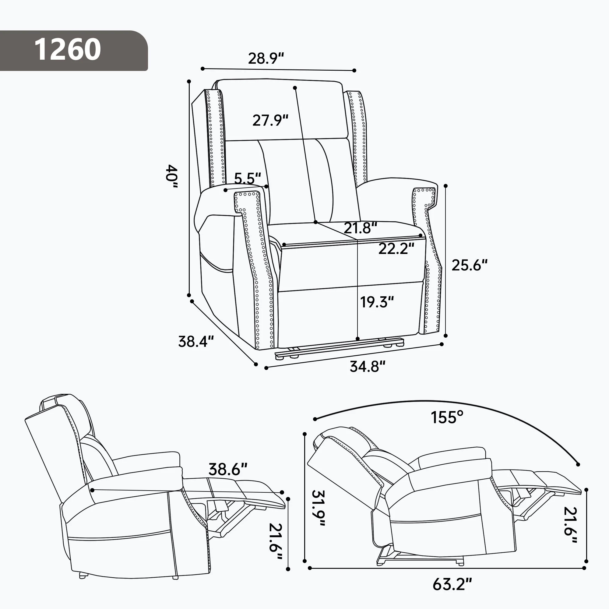 Manual Recliner Chair With Heavy Duty Motion Mechanism, 8 Vibrating Nodes And 3 Massage Modes For Living Room - Image 39