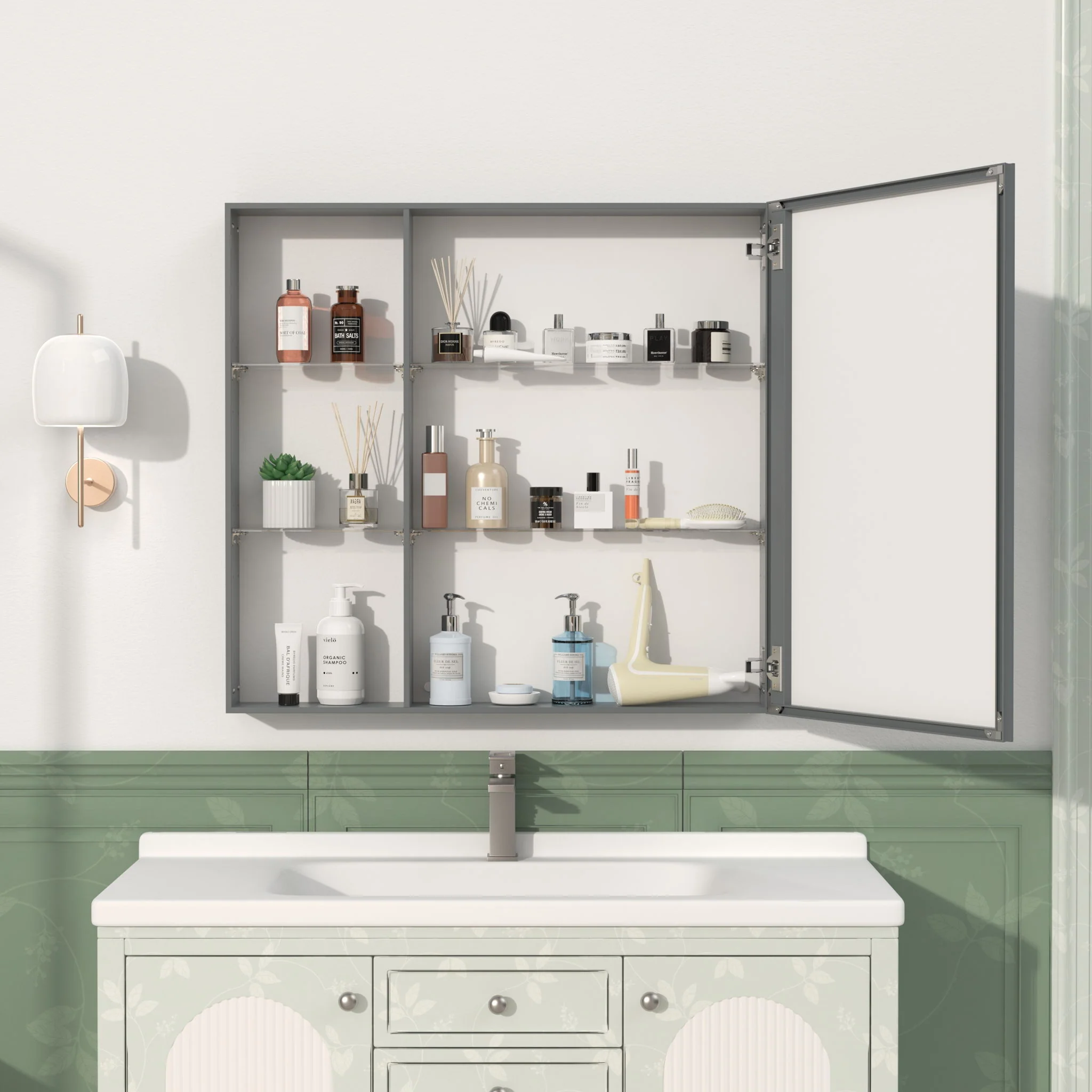 Medicine Cabinet, Wall Mounted Bathroom Mirror With Storage, Adjustable Shelves - Black Brown - Image 4