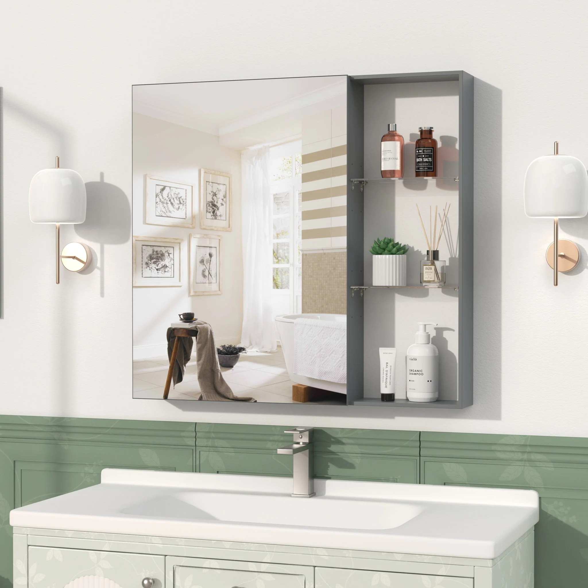 Medicine Cabinet, Wall Mounted Bathroom Mirror With Storage, Adjustable Shelves - Black Brown - Image 6