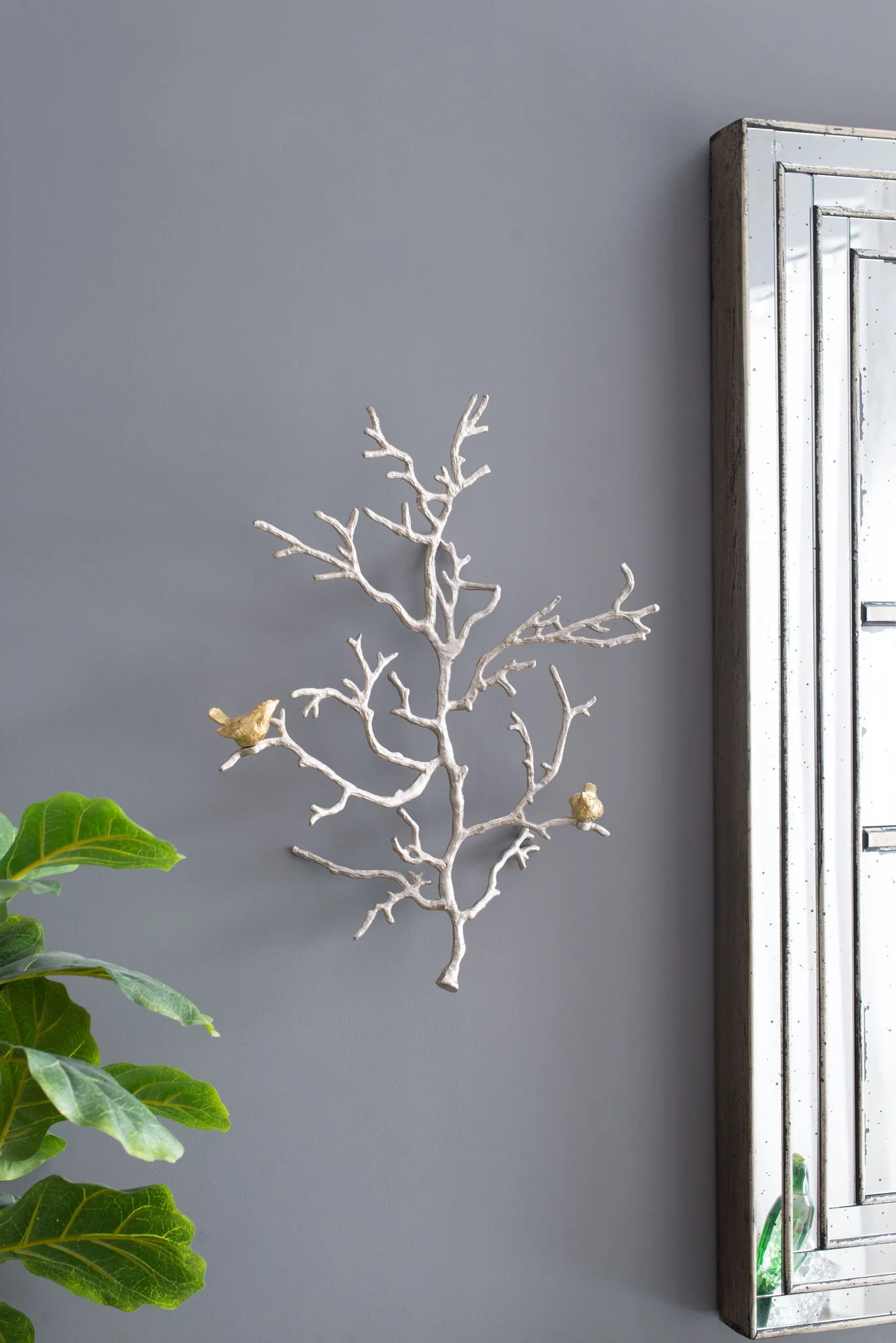 Metal Branch Wall Sculptures With Bird Accents (Set of 2) - Silver Multi - Image 5