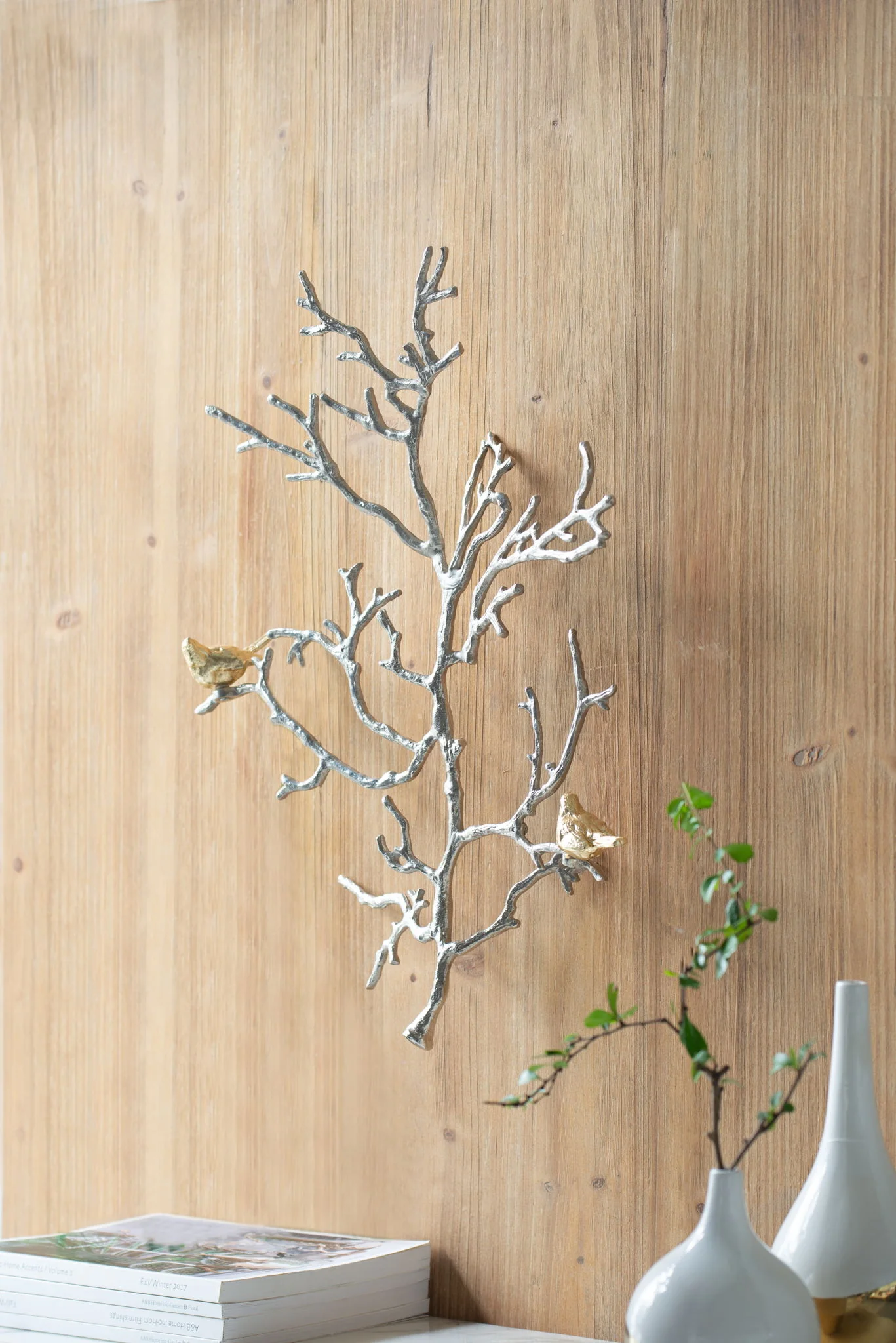 Metal Branch Wall Sculptures With Bird Accents (Set of 2) - Silver Multi - Image 8